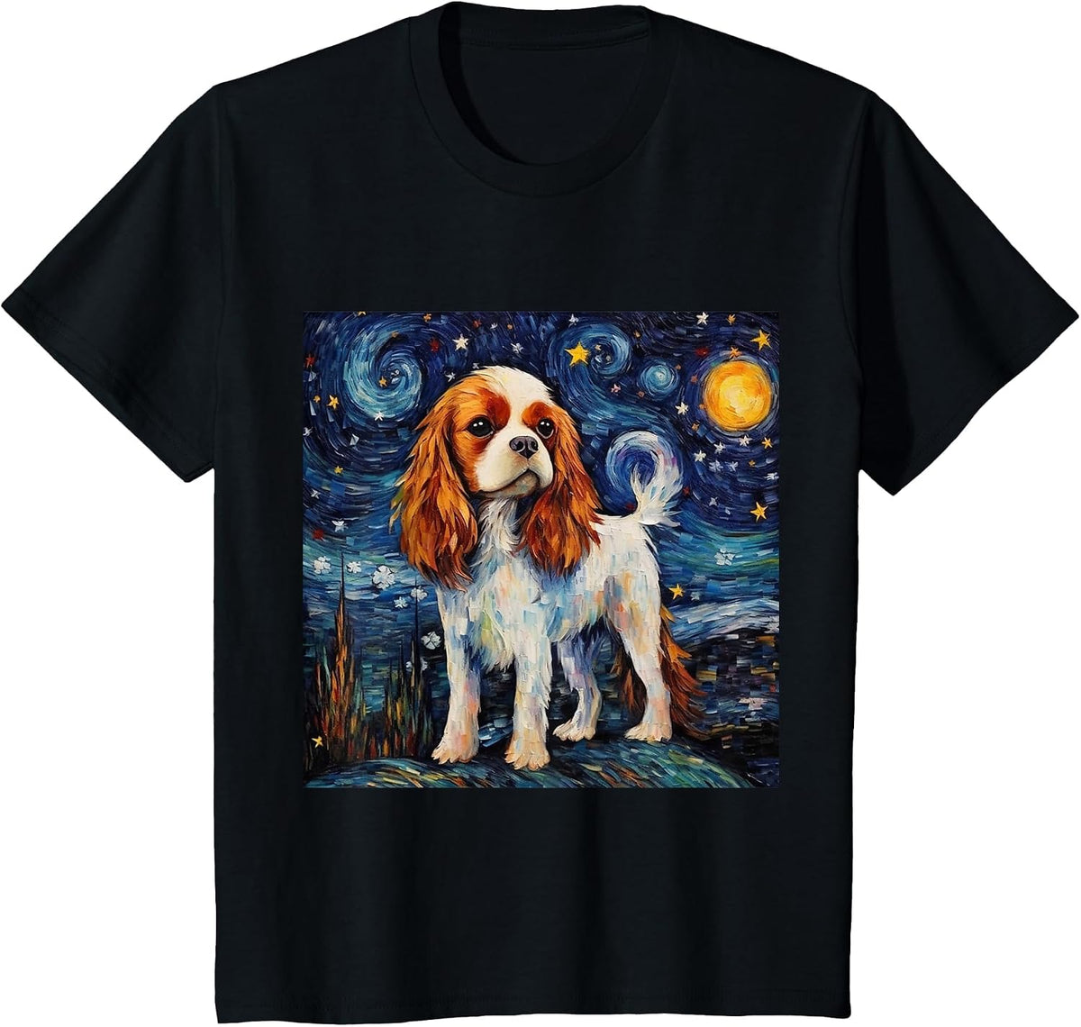 Cavalier King Charles Spaniel Starry Night T-Shirt - Black