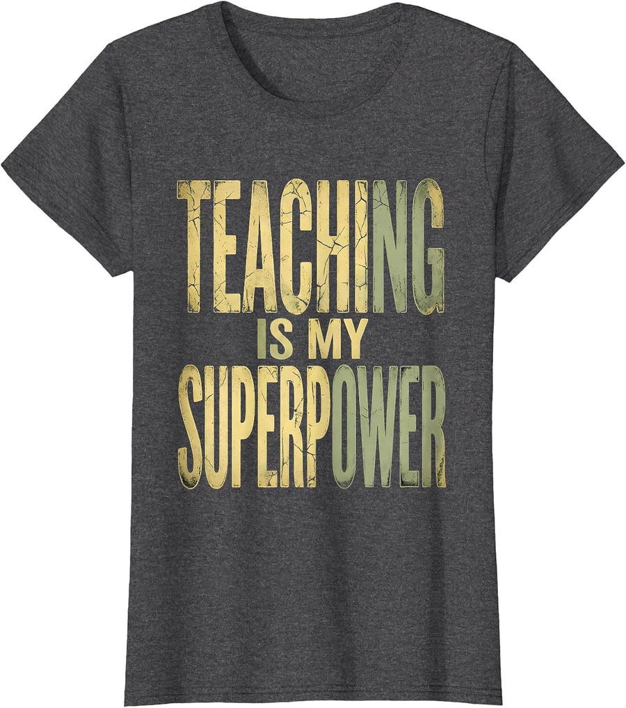 Women's Teaching Is My Superpower 2nd Grade Teacher T-Shirt - Dark Heather Grey