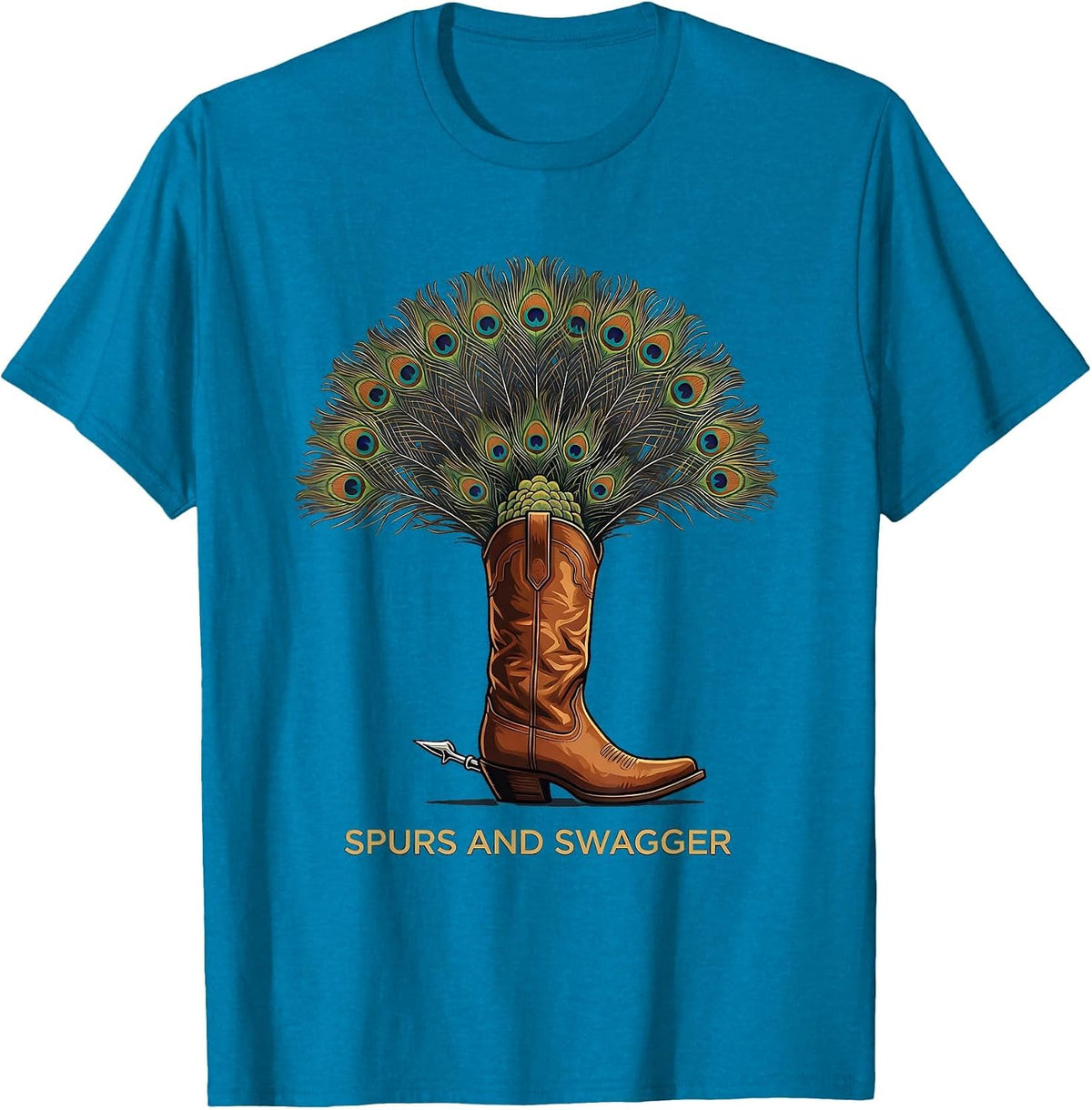 Spurs and Swagger Cowgirl Graphic Design T-Shirt - Sapphire Blue