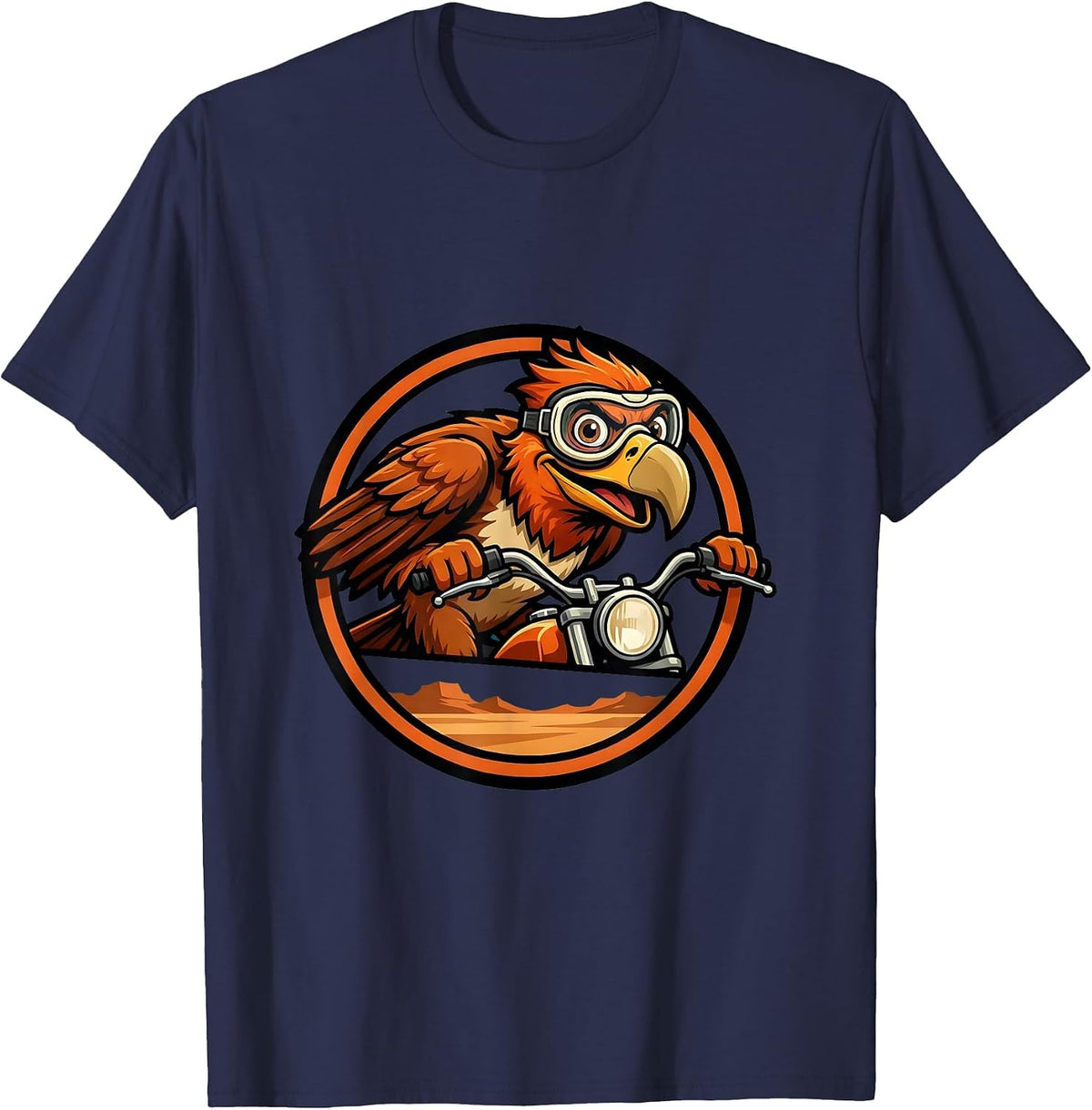 Desert Highway Motorcycle Speed Graphic T-Shirt - Navy Blue