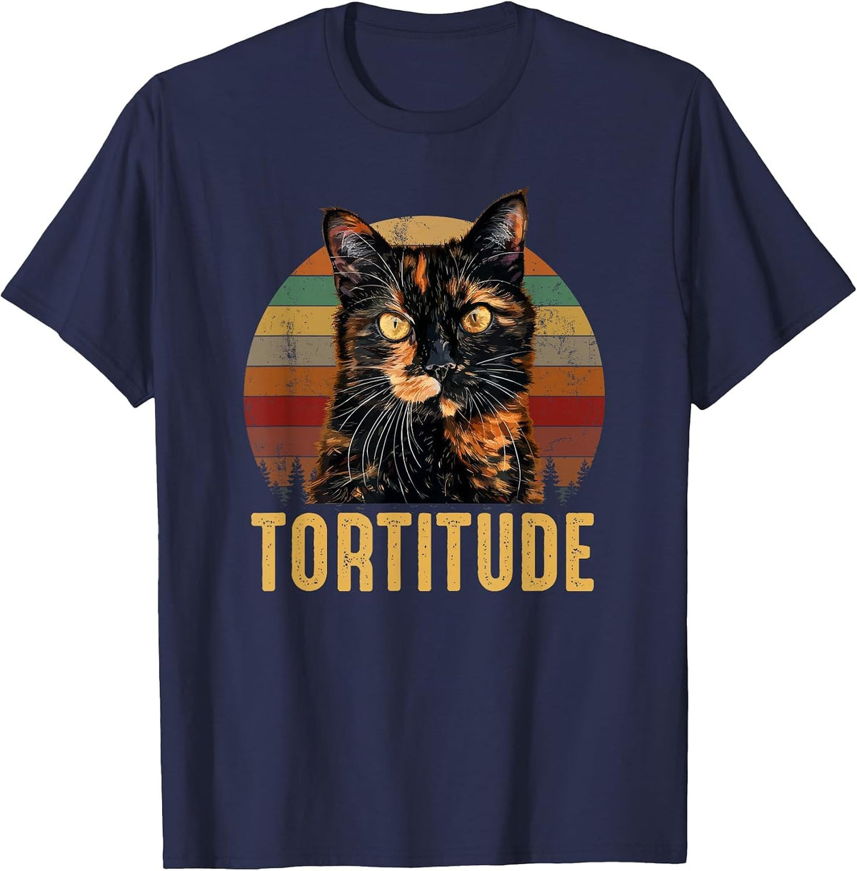 Tortitude, Tortoiseshell Cat T-Shirt - Navy Blue