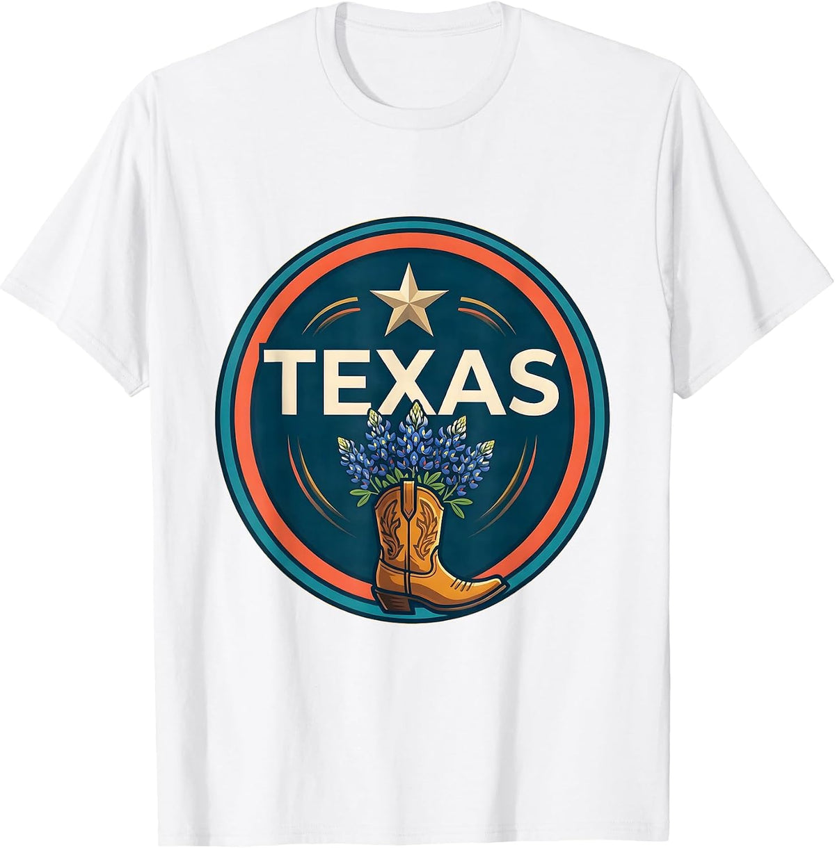 Men's Texas Western State Pride Cowboy Boot Badge Lone Star T-Shirt - White
