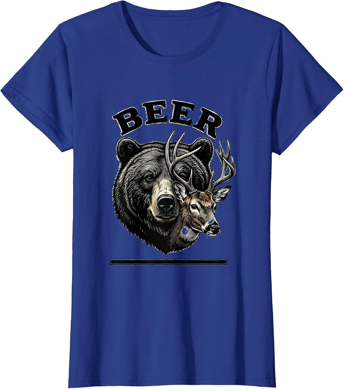Women's BEER Vintage Bear Deer Funny Hunting Drinking Humor T-Shirt - Royal Blue