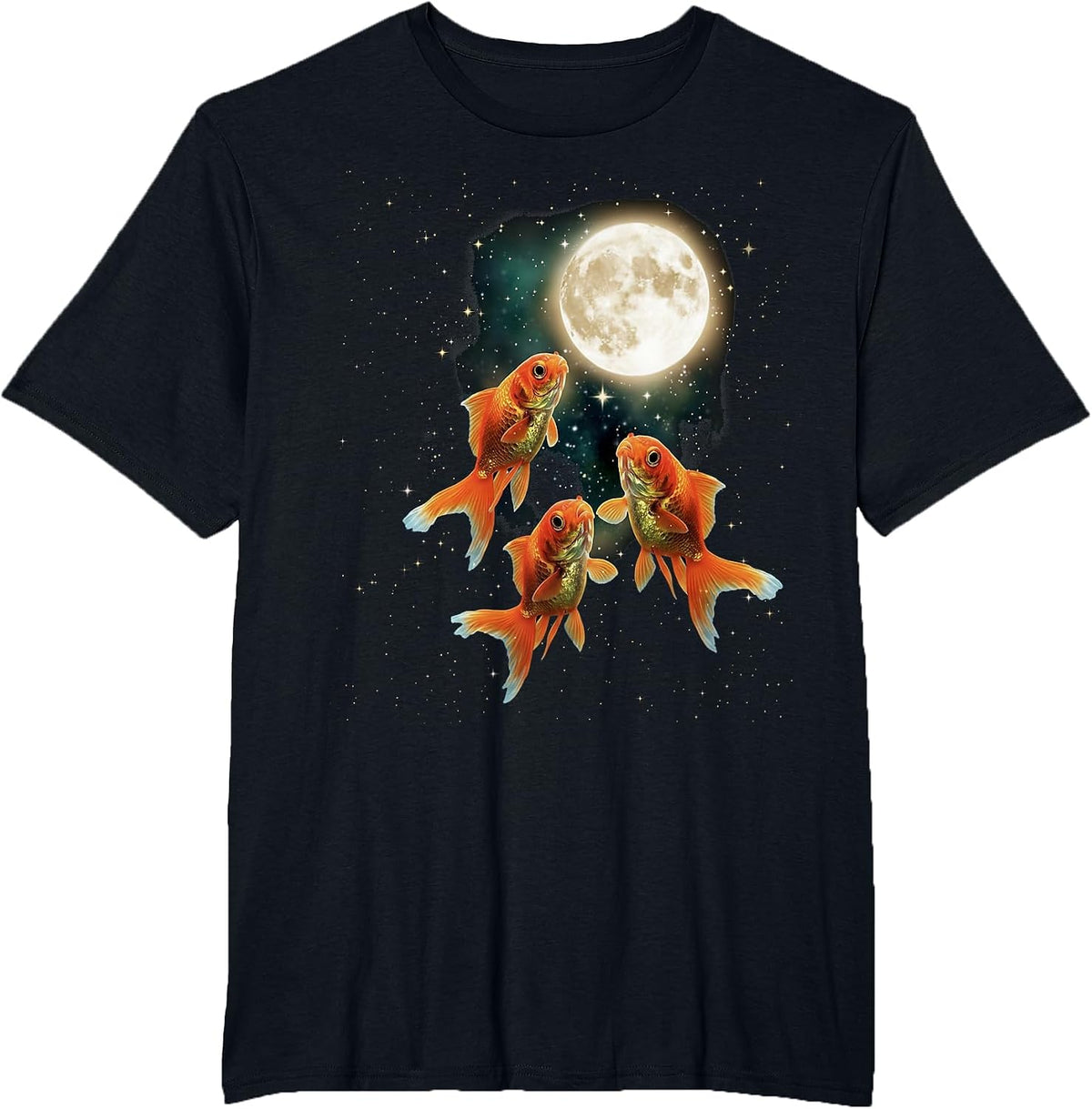 Funny Goldfish Howling At The Moon T-Shirt - Black