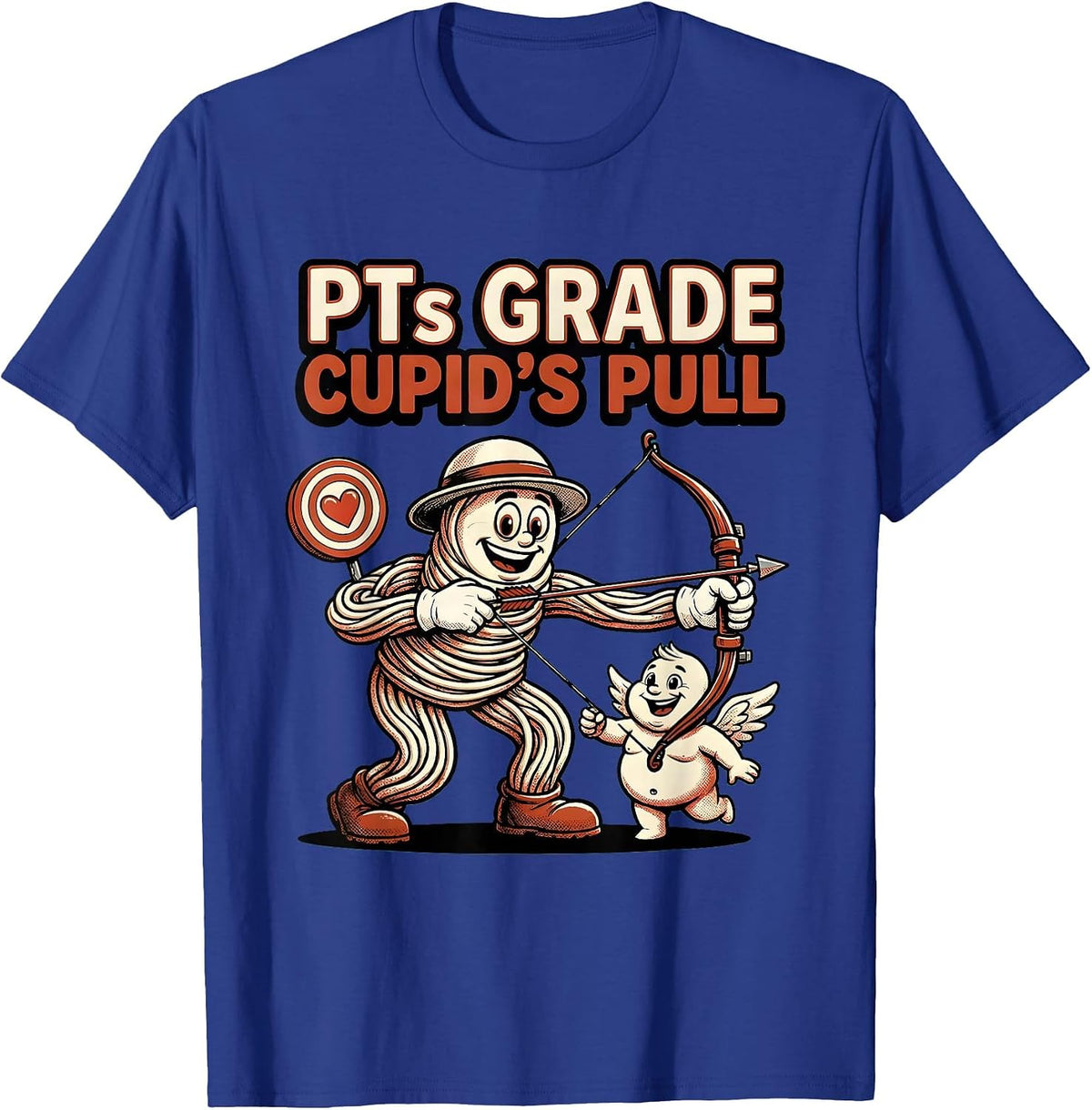 Men's PTs Grade Cupid's Pull Retro Cartoon Physical Therapist T-Shirt - Royal Blue