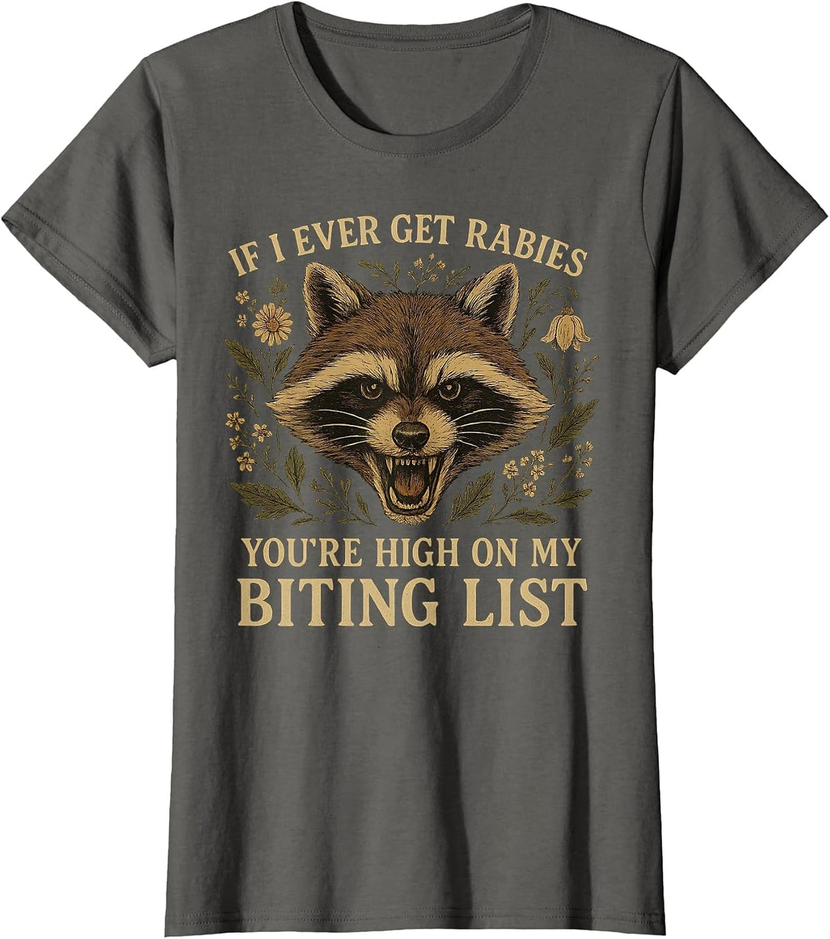 Racoon IF I Ever GET Rabies, You're HIGH ON My Biting List T-Shirt - Asphalt Grey