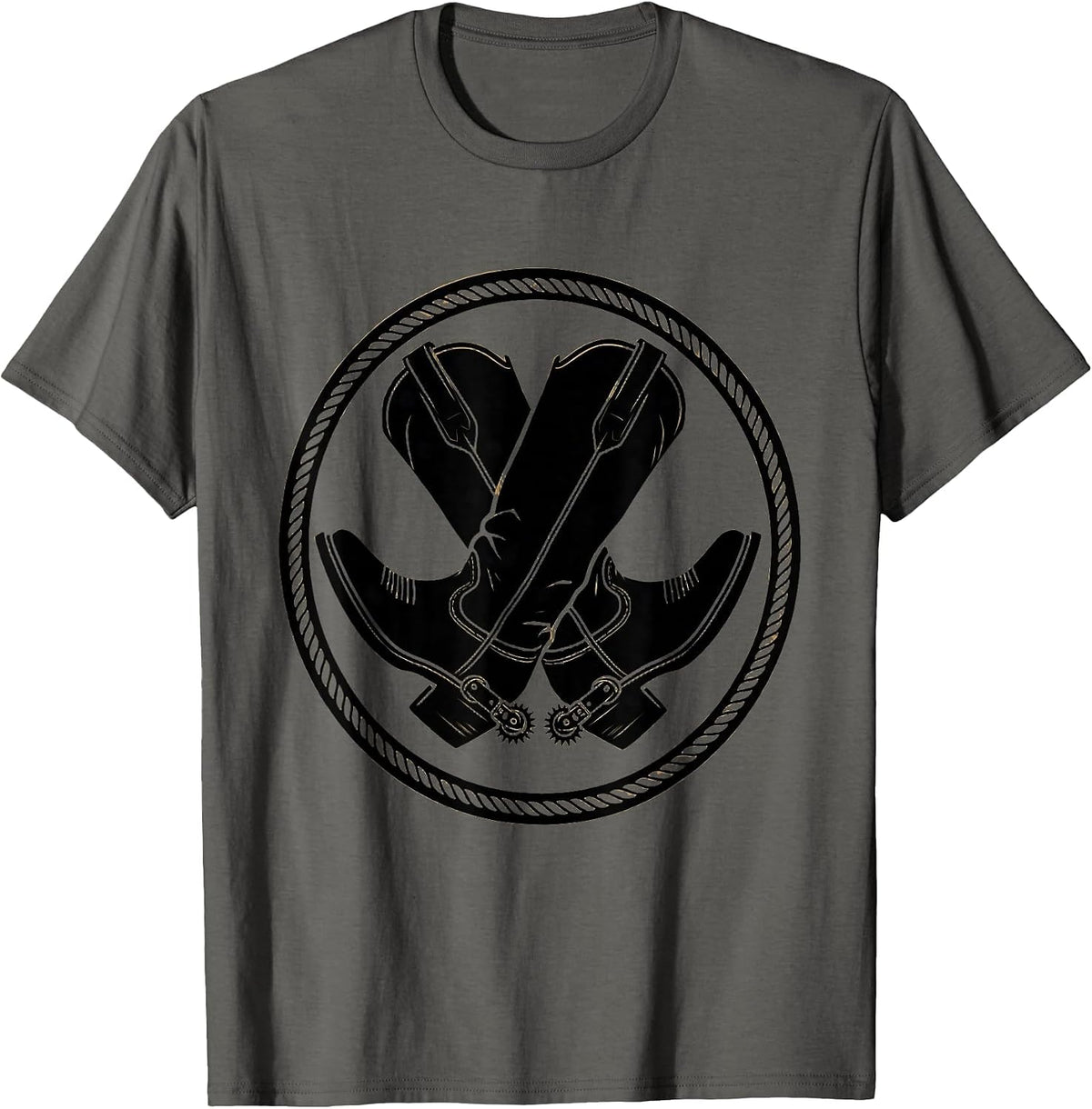 Crossed Cowboy Boots With Spurs Western Graphic T-Shirt - Asphalt Grey