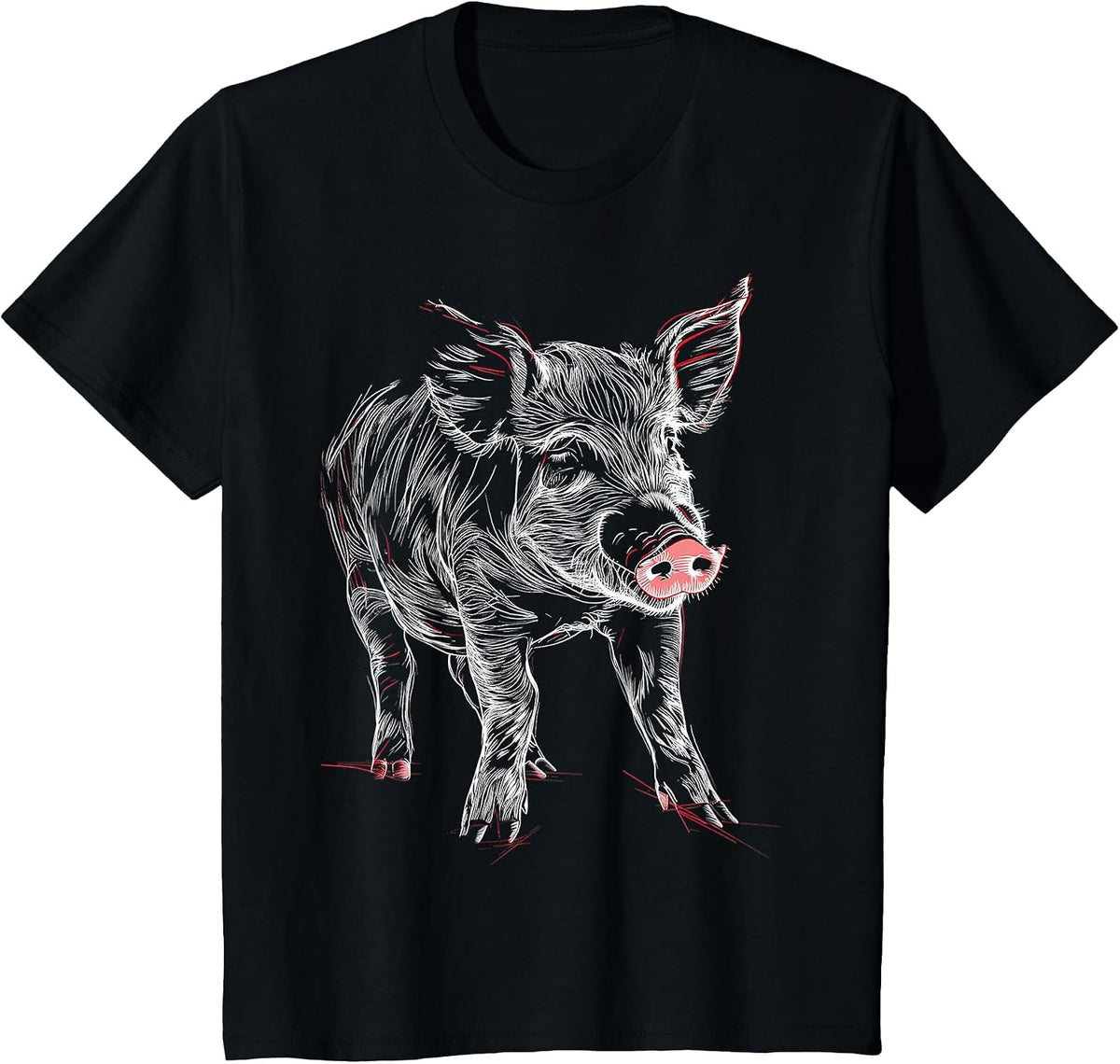 Pig Love Print Art Abstract Animal Drawing Graphic Pig T-Shirt - Black