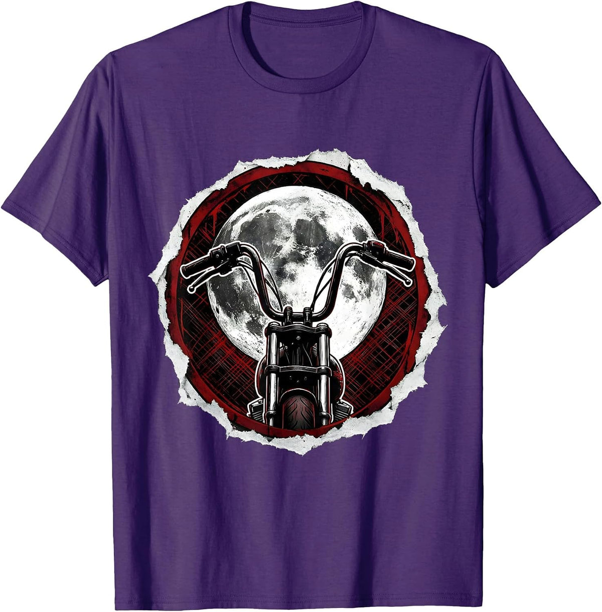 Full Moon Motorcycle Handlebars Graphic Tee T-Shirt - Purple