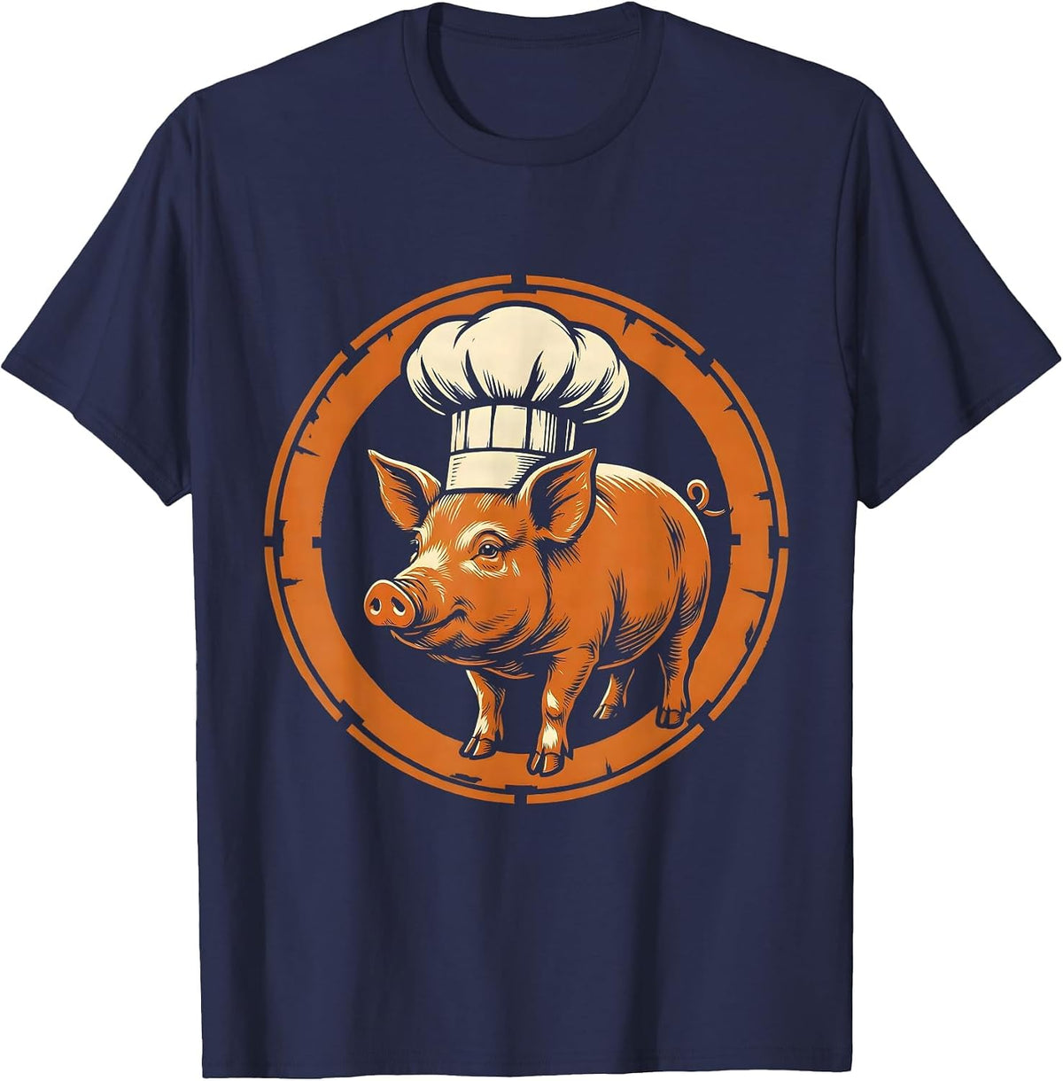 Men's Whole Roasted Pig Chef Hat Graphic Tee T-Shirt - Navy Blue