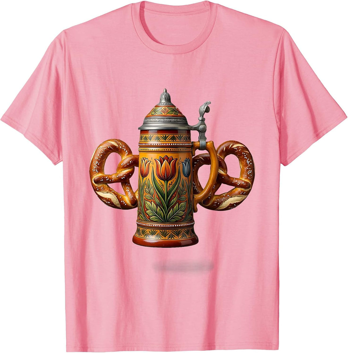 Men's Pretzel and Beer Stein Tavern Illustration T-Shirt - Pink