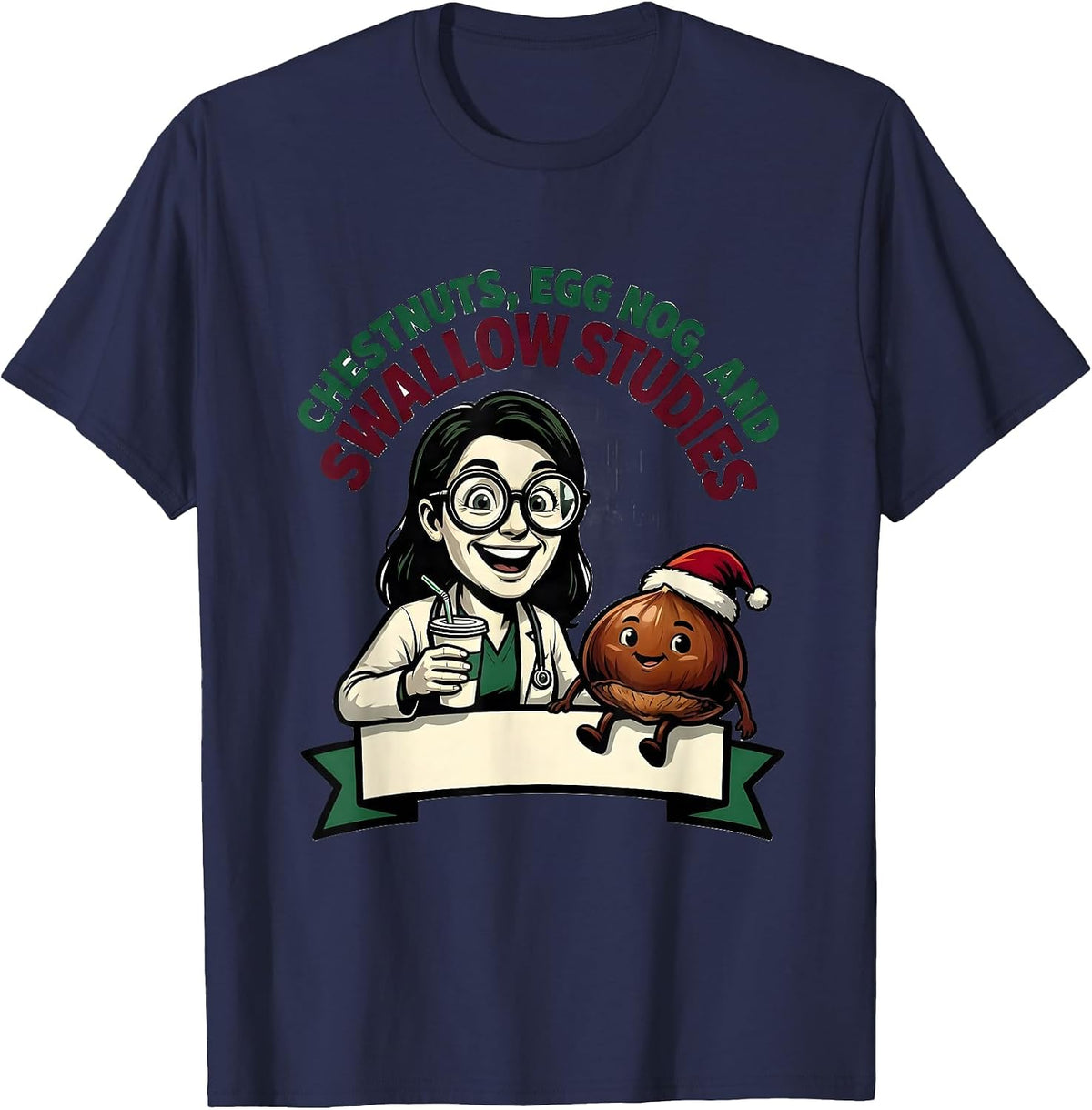 Men's Chestnuts, Egg Nog, And Swallow Studies Speech-Language T-Shirt - Navy Blue