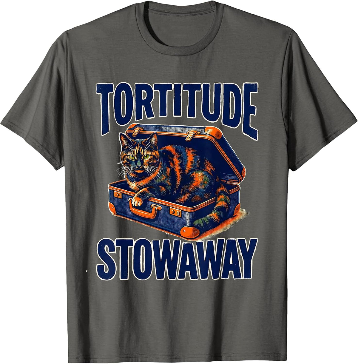 Tortitude Stowaway Risograph Tortie Cat Lover Gift T-Shirt - Asphalt Grey