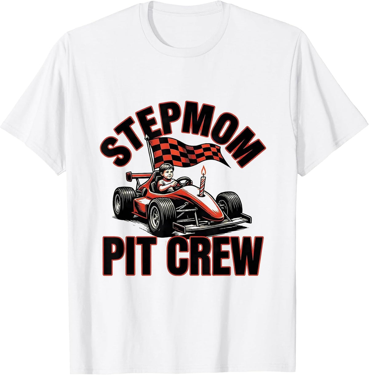 Men's Stepmom Pit Crew Race Car Birthday Party Family Matching T-Shirt - White