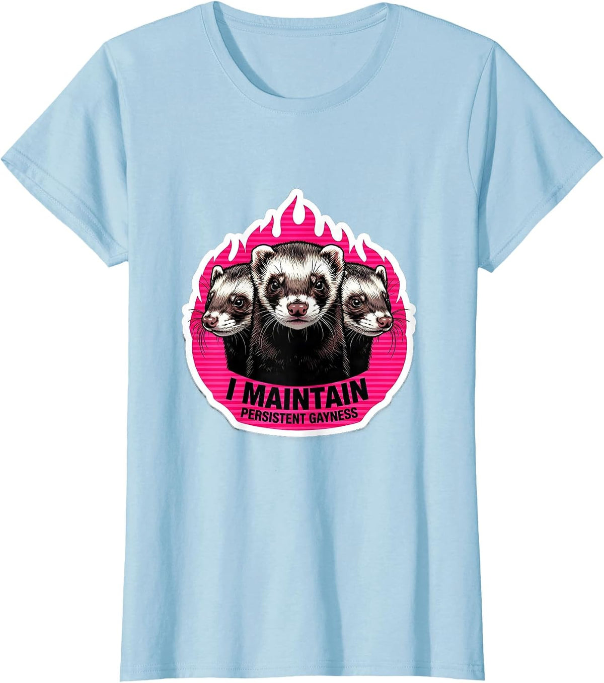 Women's I Maintain Persistent Gayness Funny Ferret Meme Bootleg T-Shirt - Baby Blue