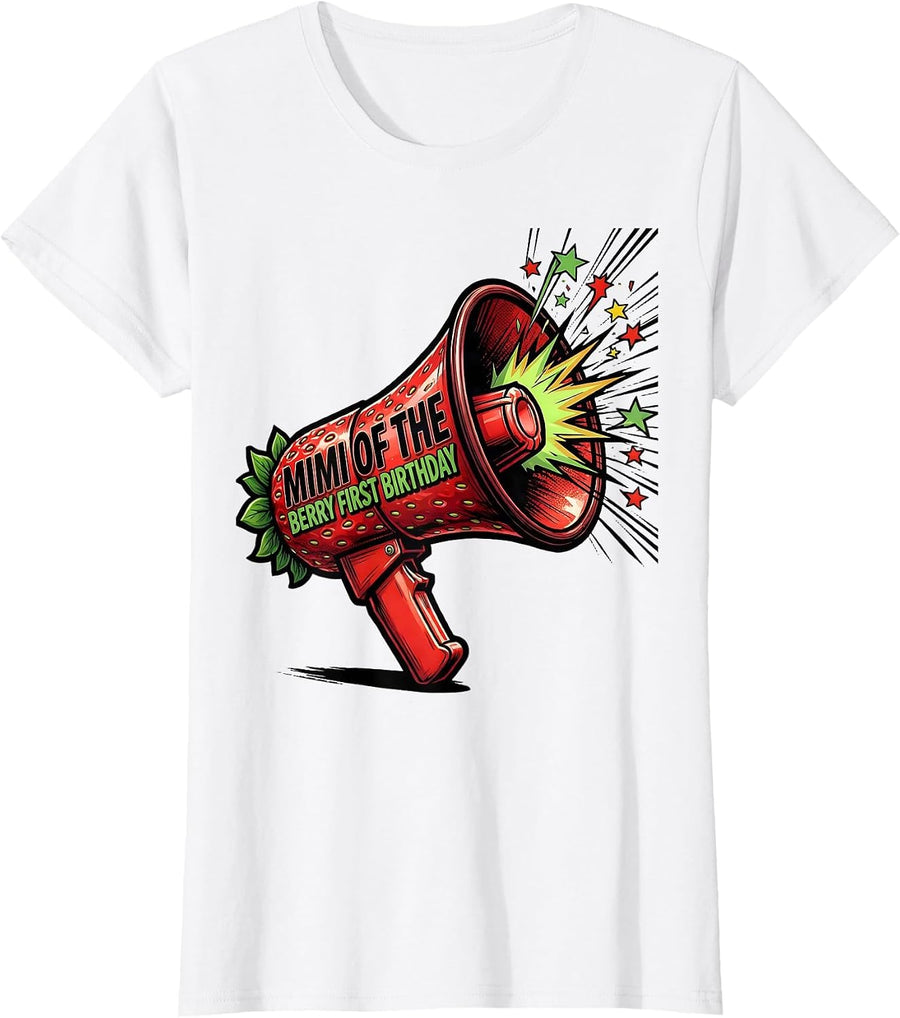 Women's Mimi Of The Berry First Birthday Comic Book Strawberry Party T-Shirt - White