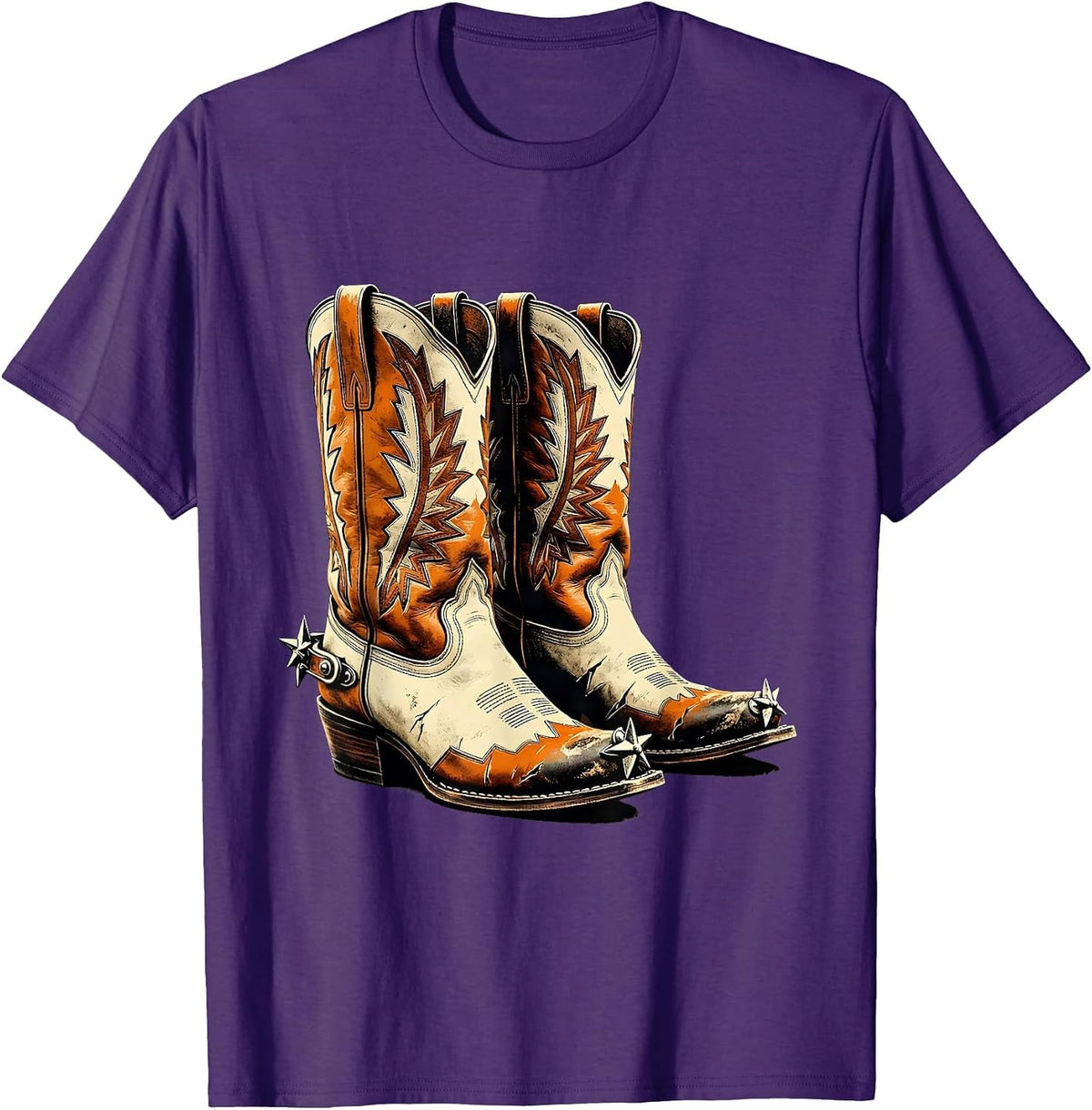 Men's Worn Cowboy Boots With Spurs Graphic T-Shirt - Purple