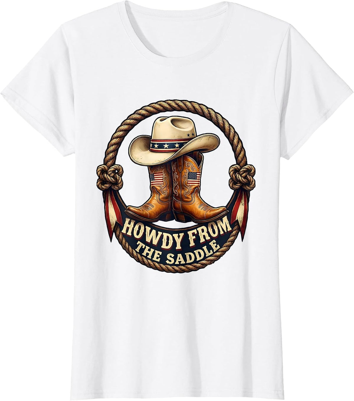 Howdy From The Saddle Cowgirl Graphic Design T-Shirt - White