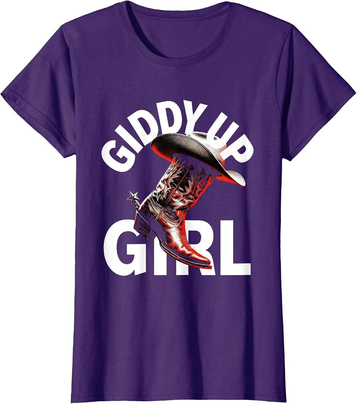 Women's Giddy Up Girl Cowgirl Western Design T-Shirt - Purple