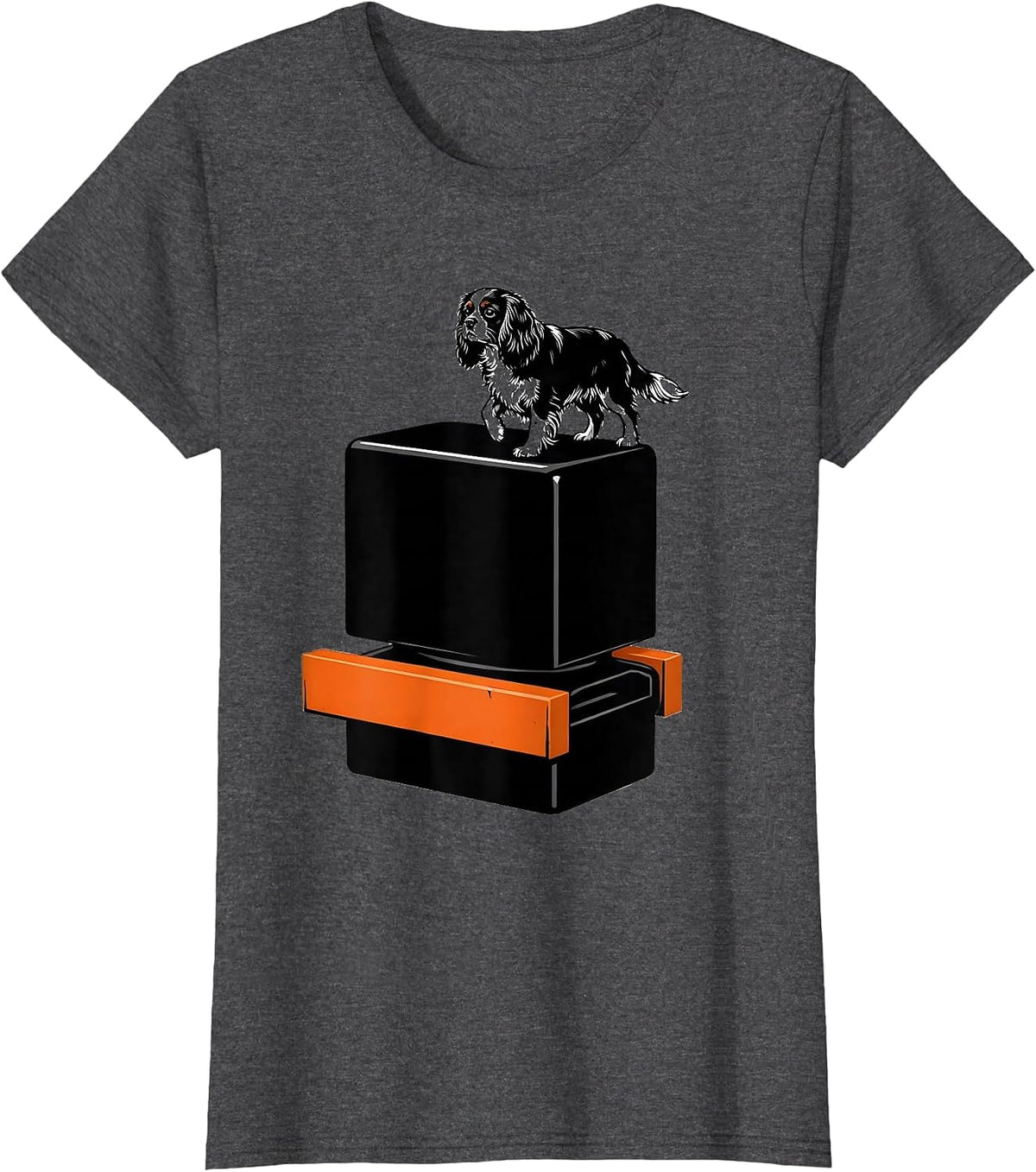 Women's Cavalier Spaniel Lever Block Dad Humor Pet Lover T-Shirt - Dark Heather Grey