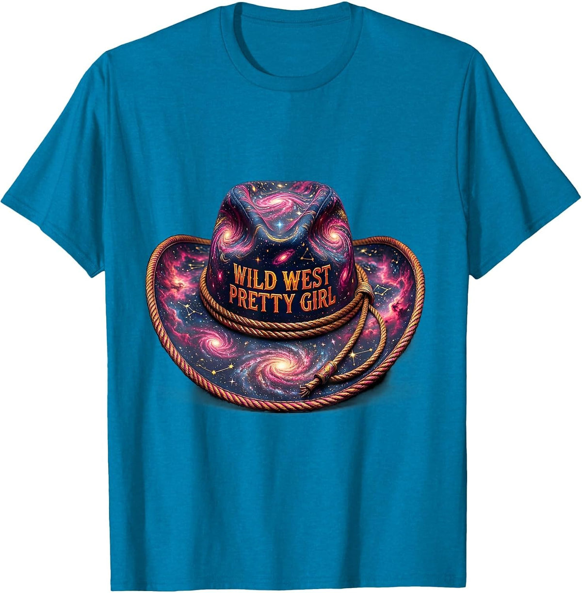 Wild West Pretty Girl Pink Cowgirl Design T-Shirt - Sapphire Blue