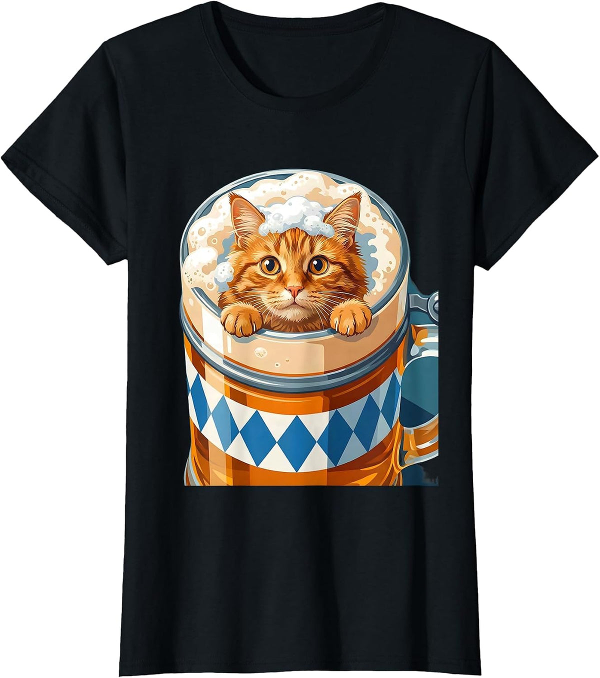Women's Funny Oktoberfest Cat Peeking Into Beer Stein T-Shirt - Black