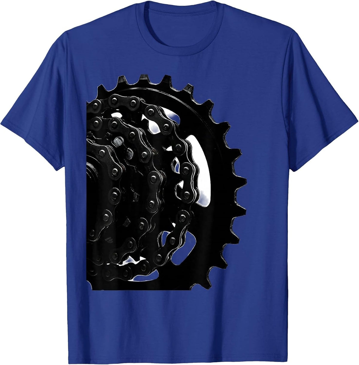 Bike Chain and Sprocket Gears Close-Up Graphic T-Shirt - Royal Blue