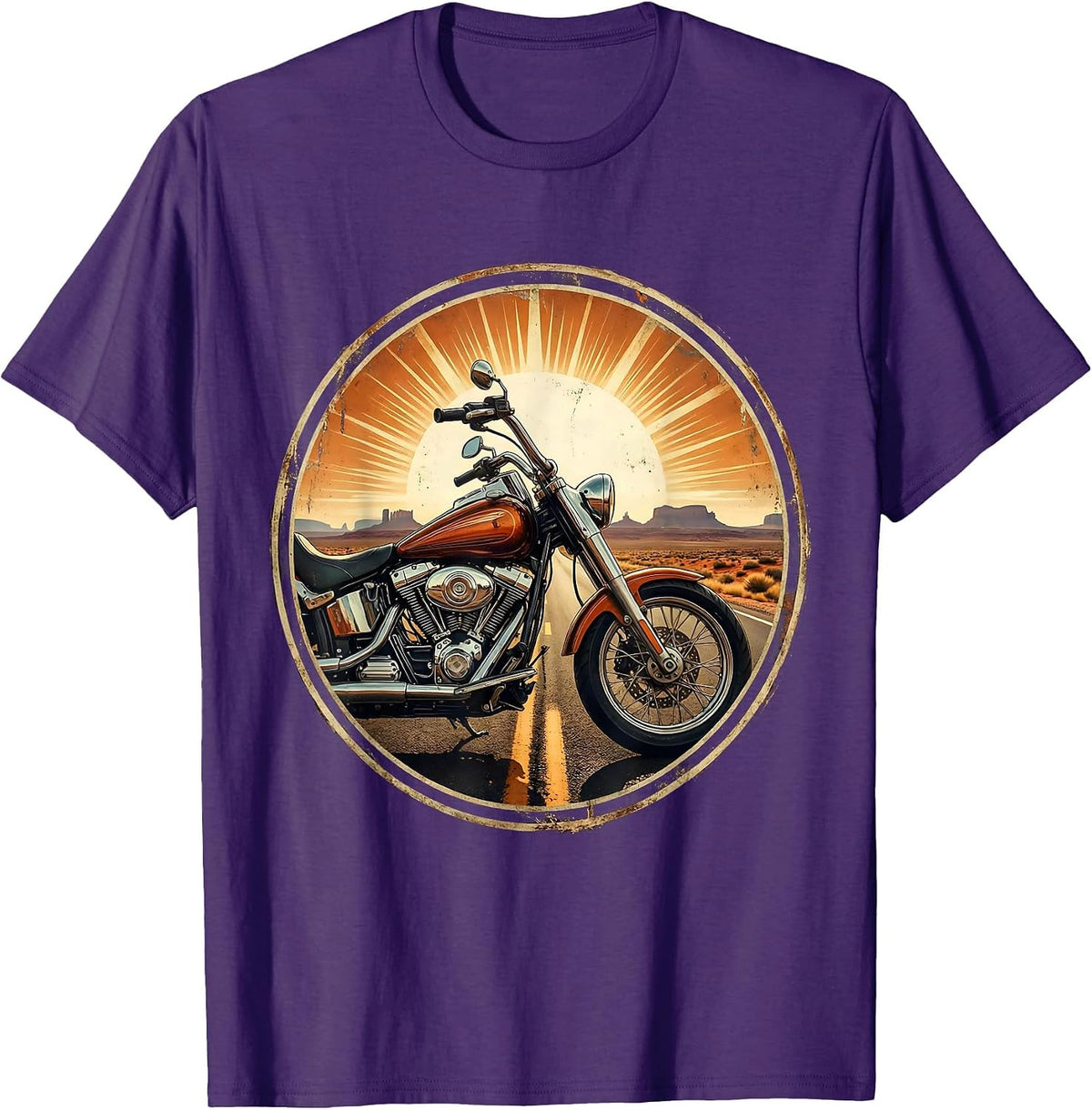 Men's Vintage Chopper Motorcycle Desert Highway Graphic T-Shirt - Purple
