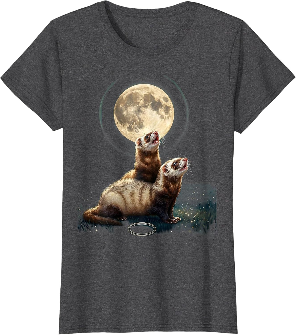 Women's Three Ferrets Howling At The Moon Funny Parody T-Shirt - Dark Heather Grey