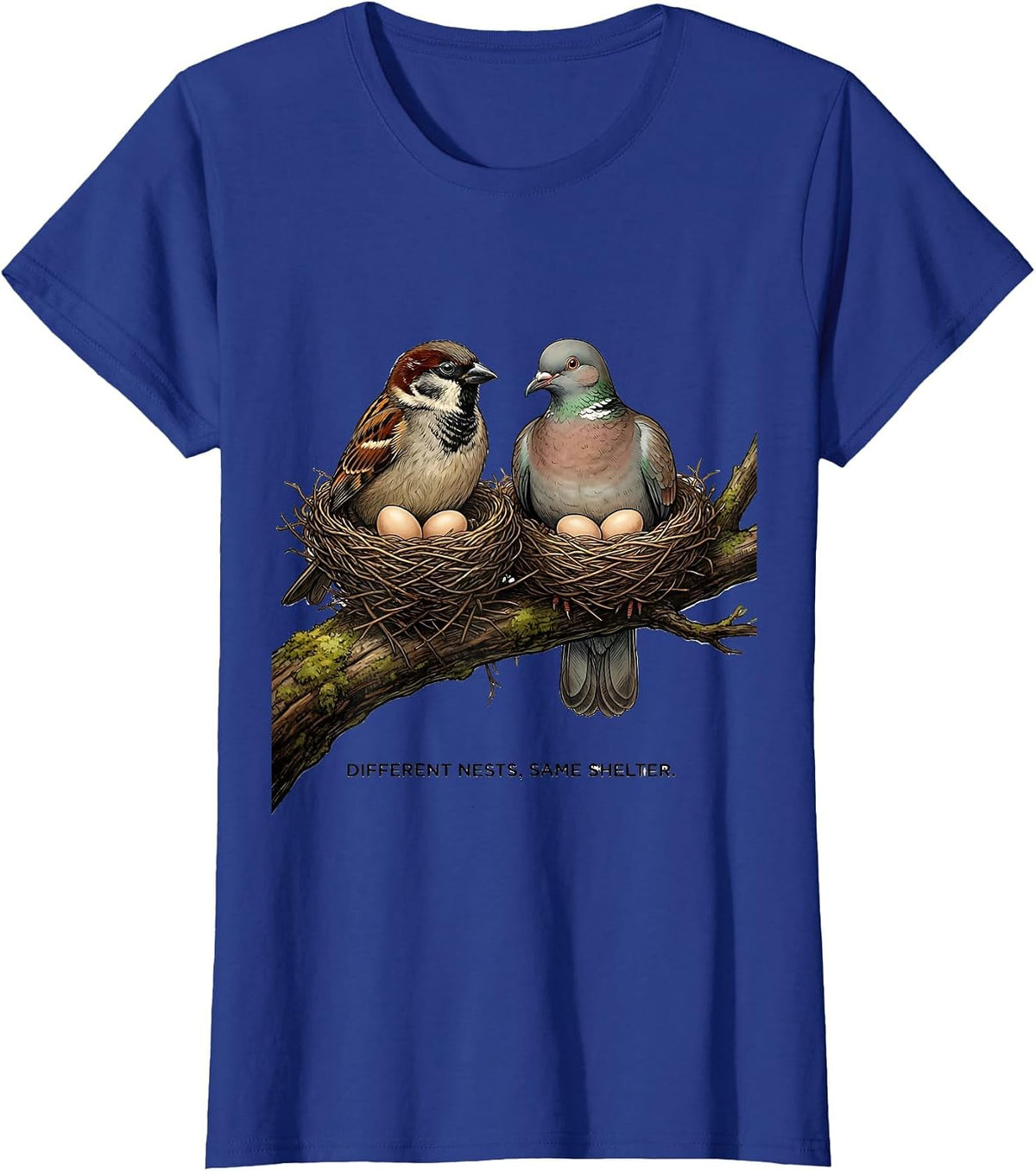 Women's Different Nests, Same Shelter Funny Autistic ADHD Meme Humor T-Shirt - Royal Blue