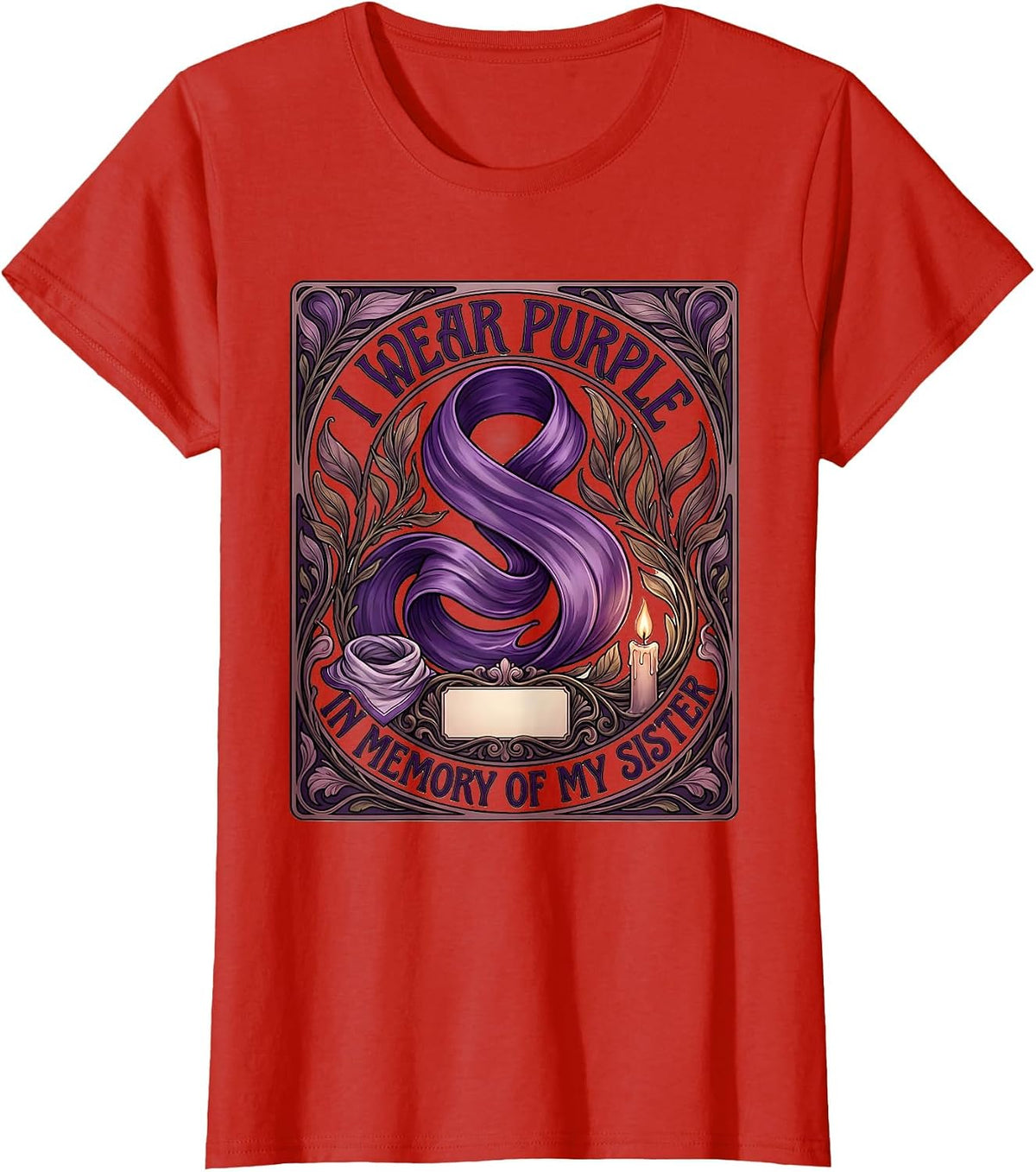 I Wear Purple In Memory Of My Sister Memorial Art Nouveau T-Shirt - Red