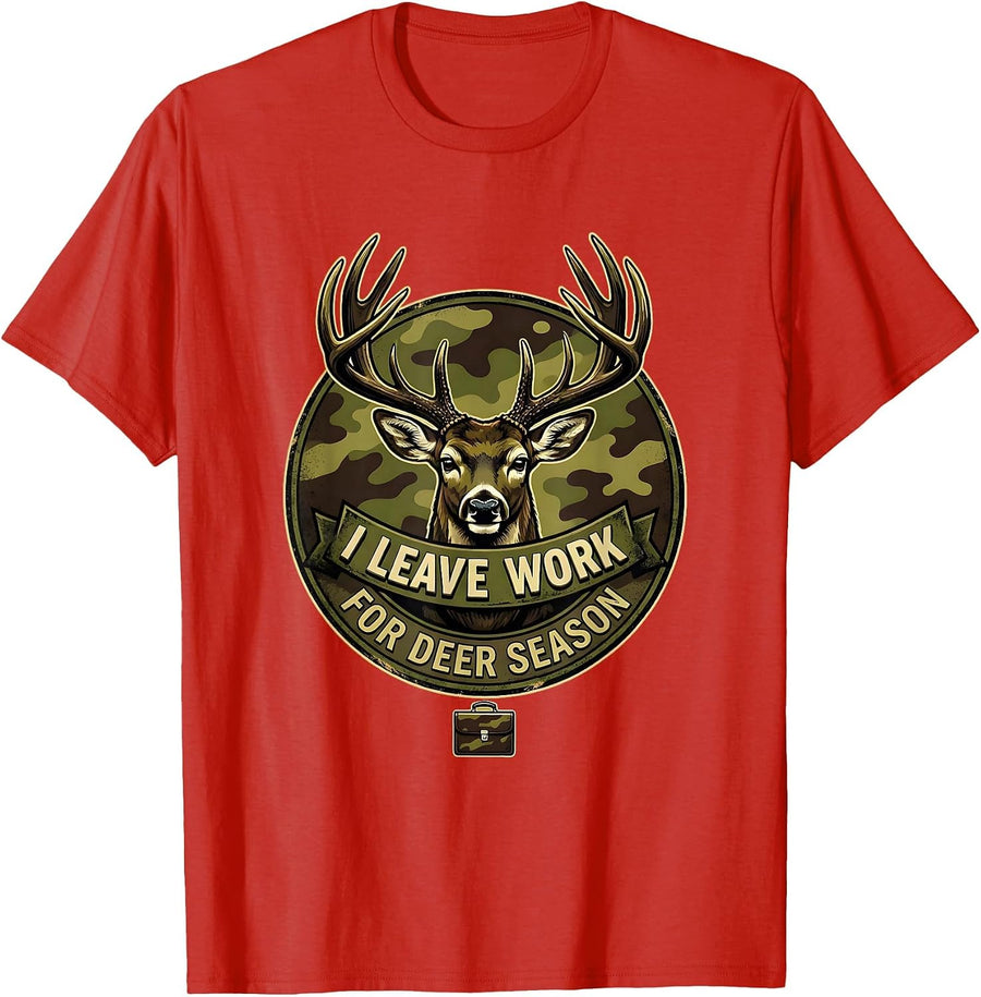 Men's I Leave Work For Deer Season Funny Camo Deer Hunting Dad T-Shirt - Red