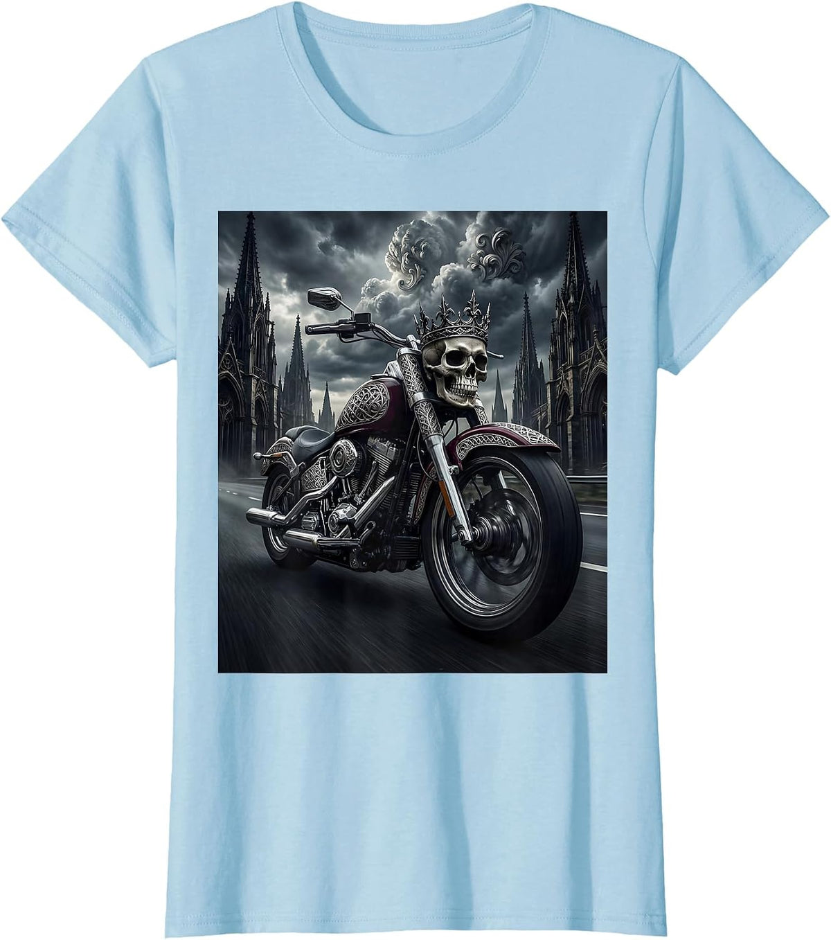 Freedom Rider Motorcycle Highway Graphic Tee T-Shirt - Baby Blue