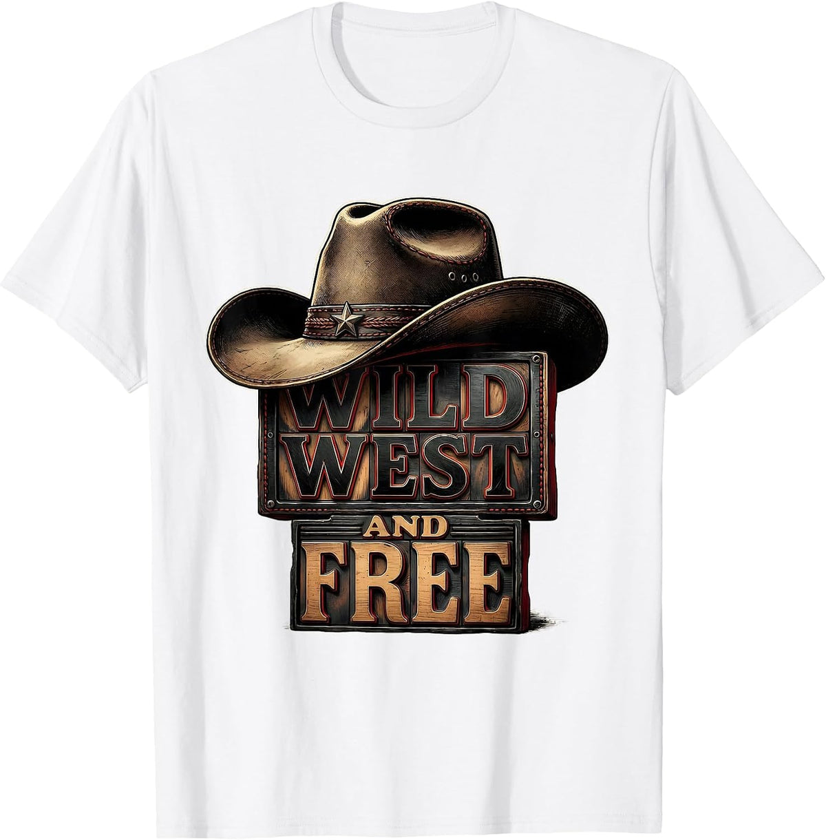 Men's Wild West and Free Cowboy Design T-Shirt - White