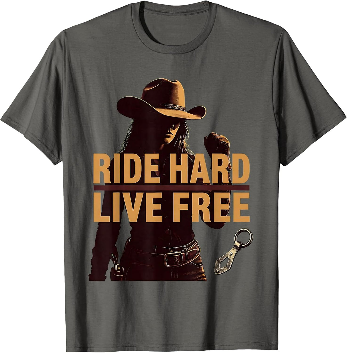 Men's Ride Hard Live Free Cowboy Western Design T-Shirt - Asphalt Grey