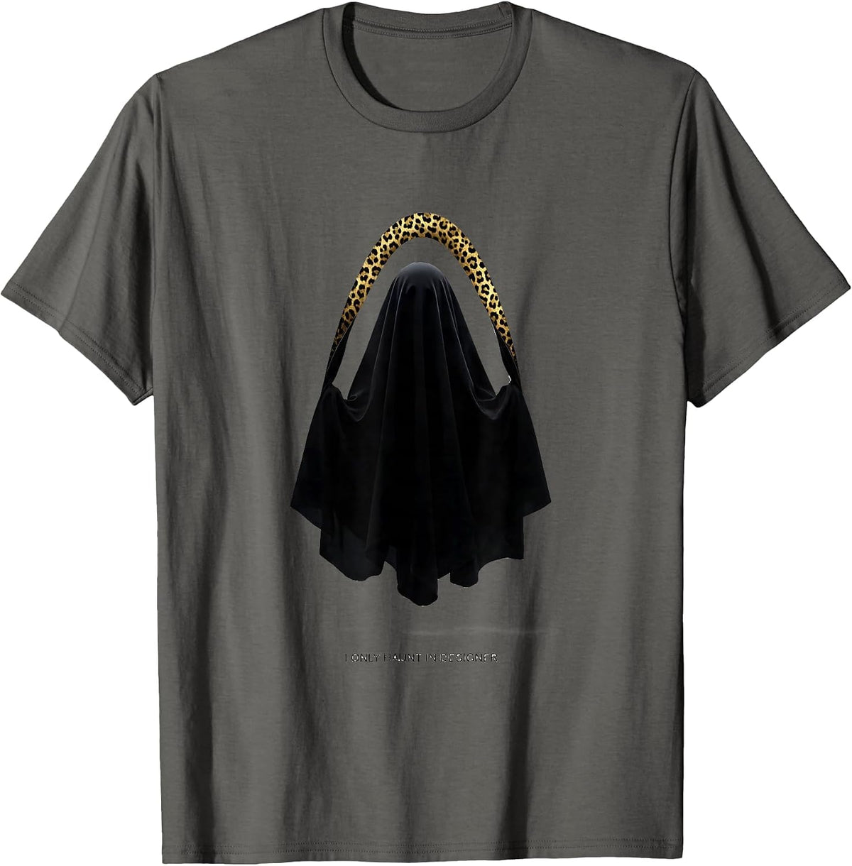 I Only Haunt In Designer Glam Leopard Ghost Halloween T-Shirt - Asphalt Grey