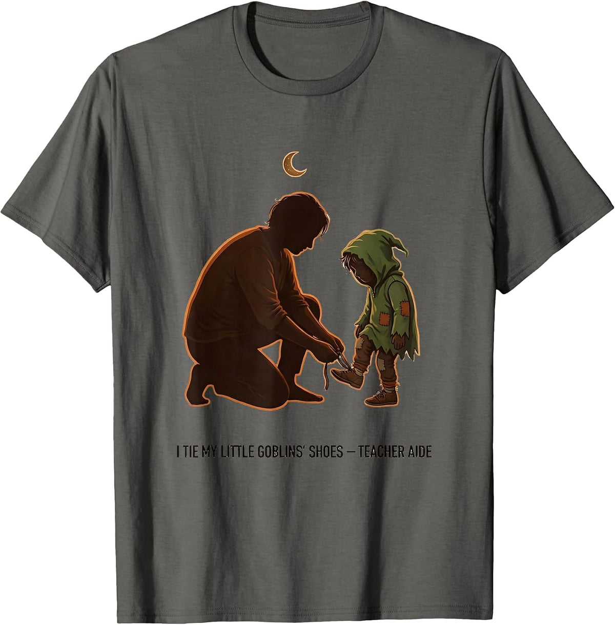 Men's I Tie My Little Goblins' Shoes Teacher Aide T-Shirt - Asphalt Grey