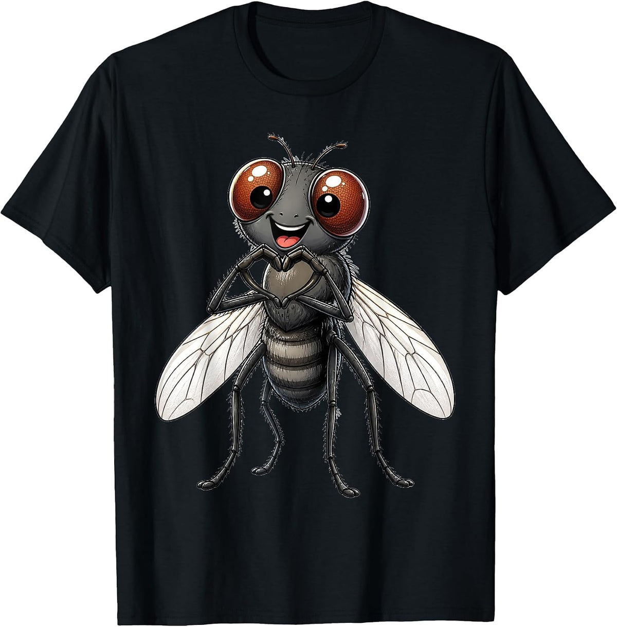 Fly with Heart | Cute Housefly Heart Symbol T-Shirt - Black