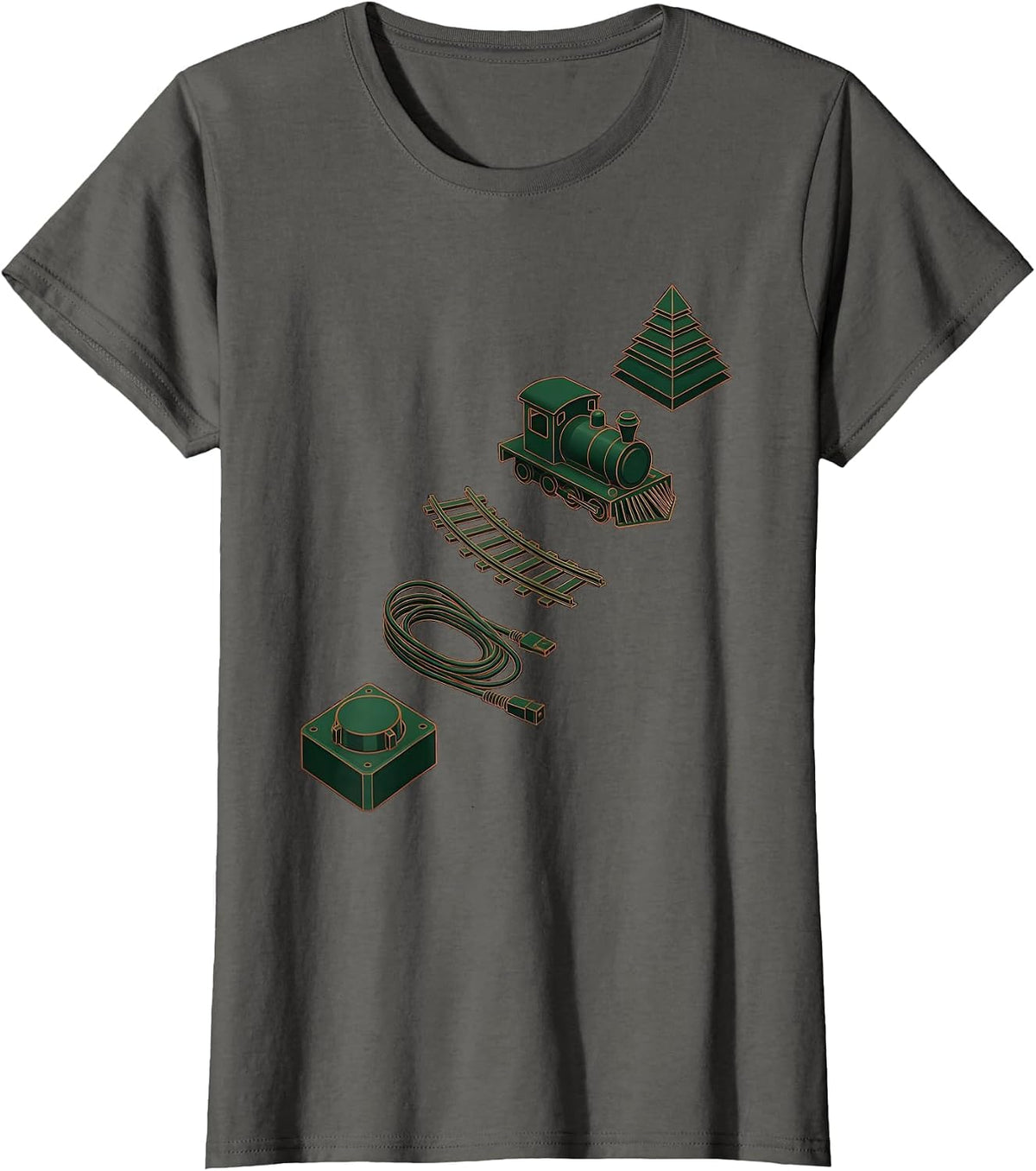Women's Exploded Train And Tree Kit Vintage Model Railroad T-Shirt - Asphalt Grey
