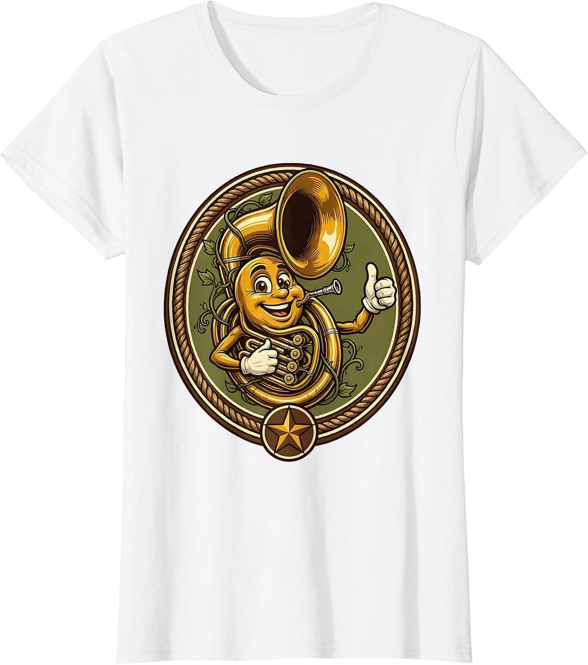 Oktoberfest Tuba Wrapped in Hop Vines Design T-Shirt - White