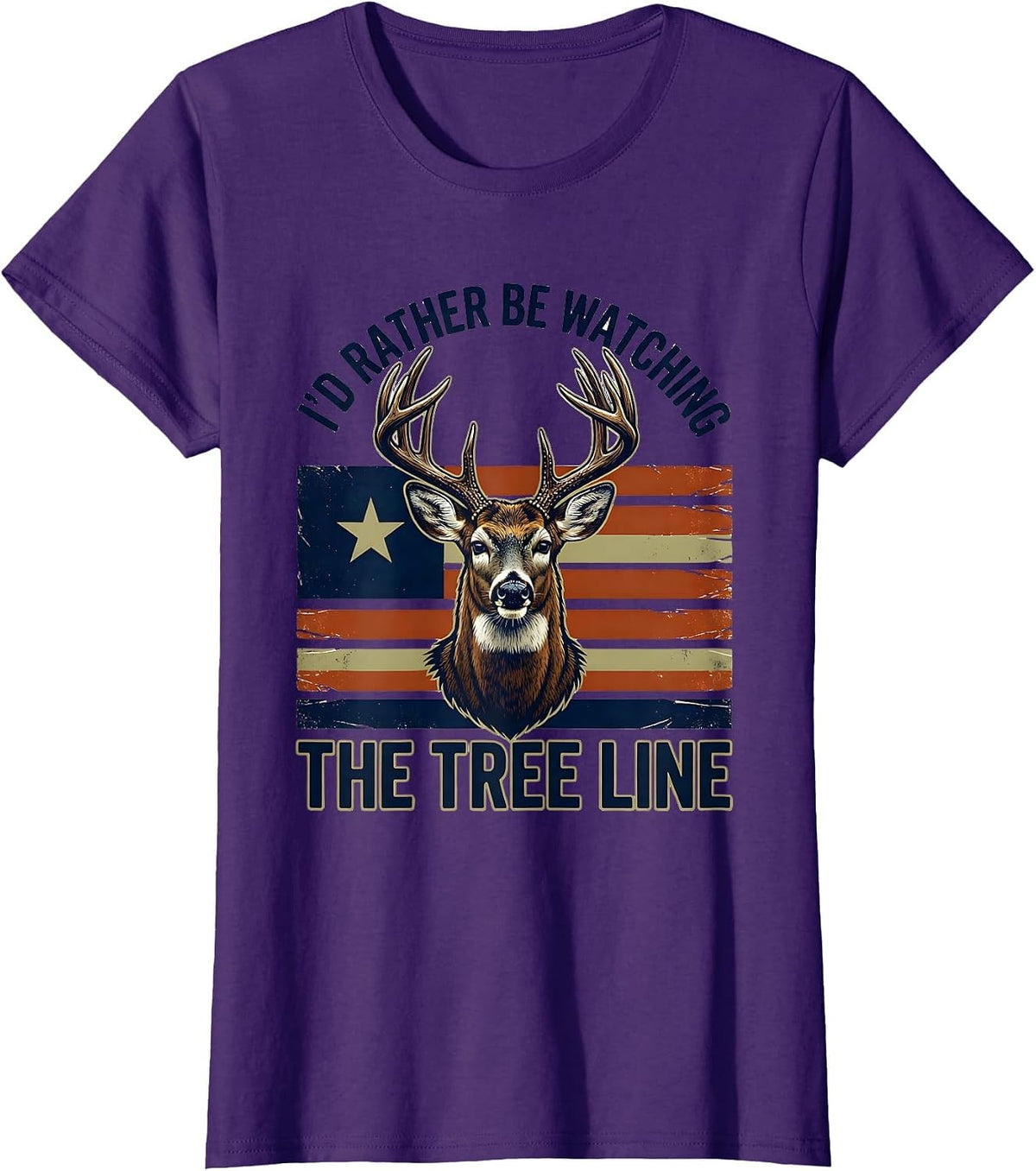 Women's I'd Rather Be Watching The Tree Line Patriotic Deer Hunter T-Shirt - Purple
