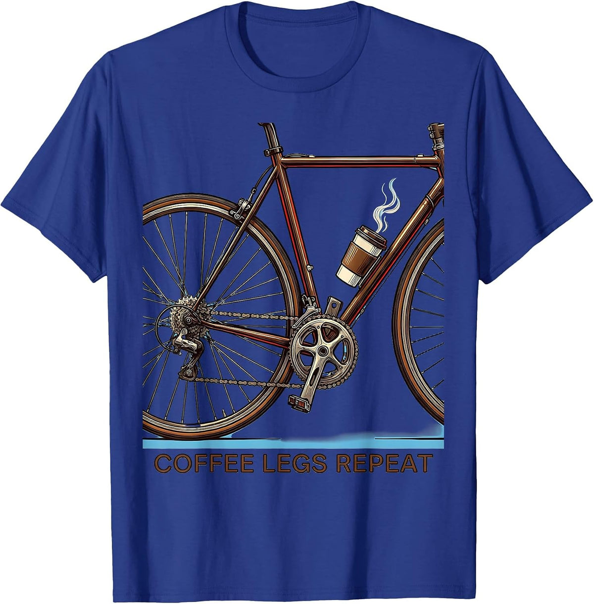 Coffee Legs Repeat Cycling Design T-Shirt - Royal Blue