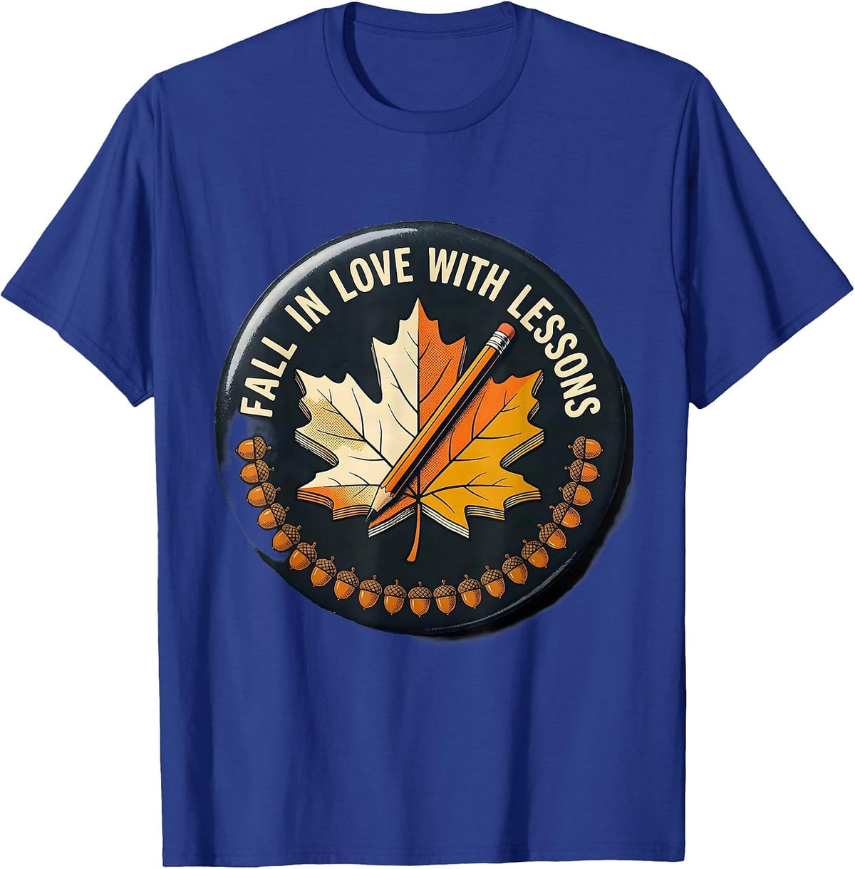 Fall In Love With Lessons Retro Teacher Autumn Halloween T-Shirt - Royal Blue