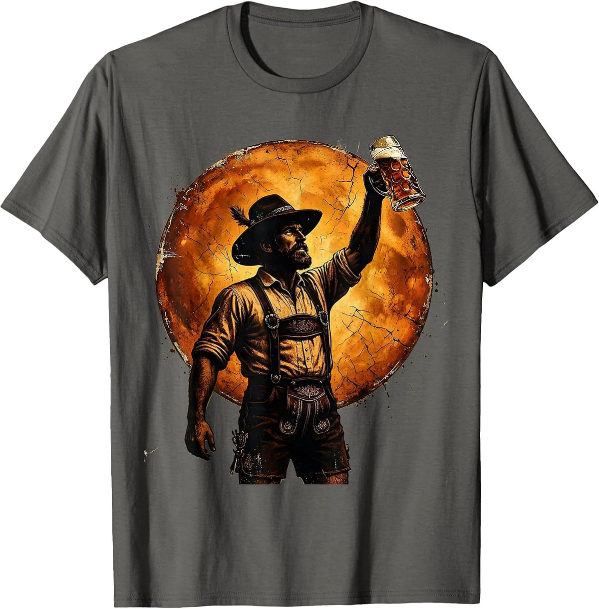Oktoberfest Beer Silhouette Sunset Graphic T-Shirt - Asphalt Grey