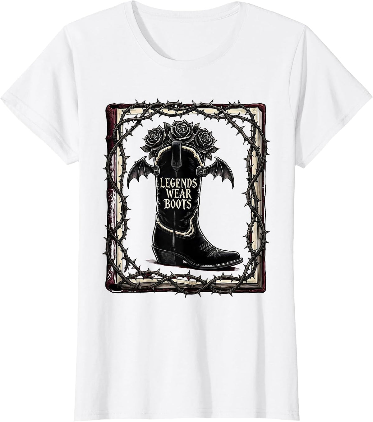 Women's Legends Wear Boots Cowboy Graphic Design T-Shirt - White