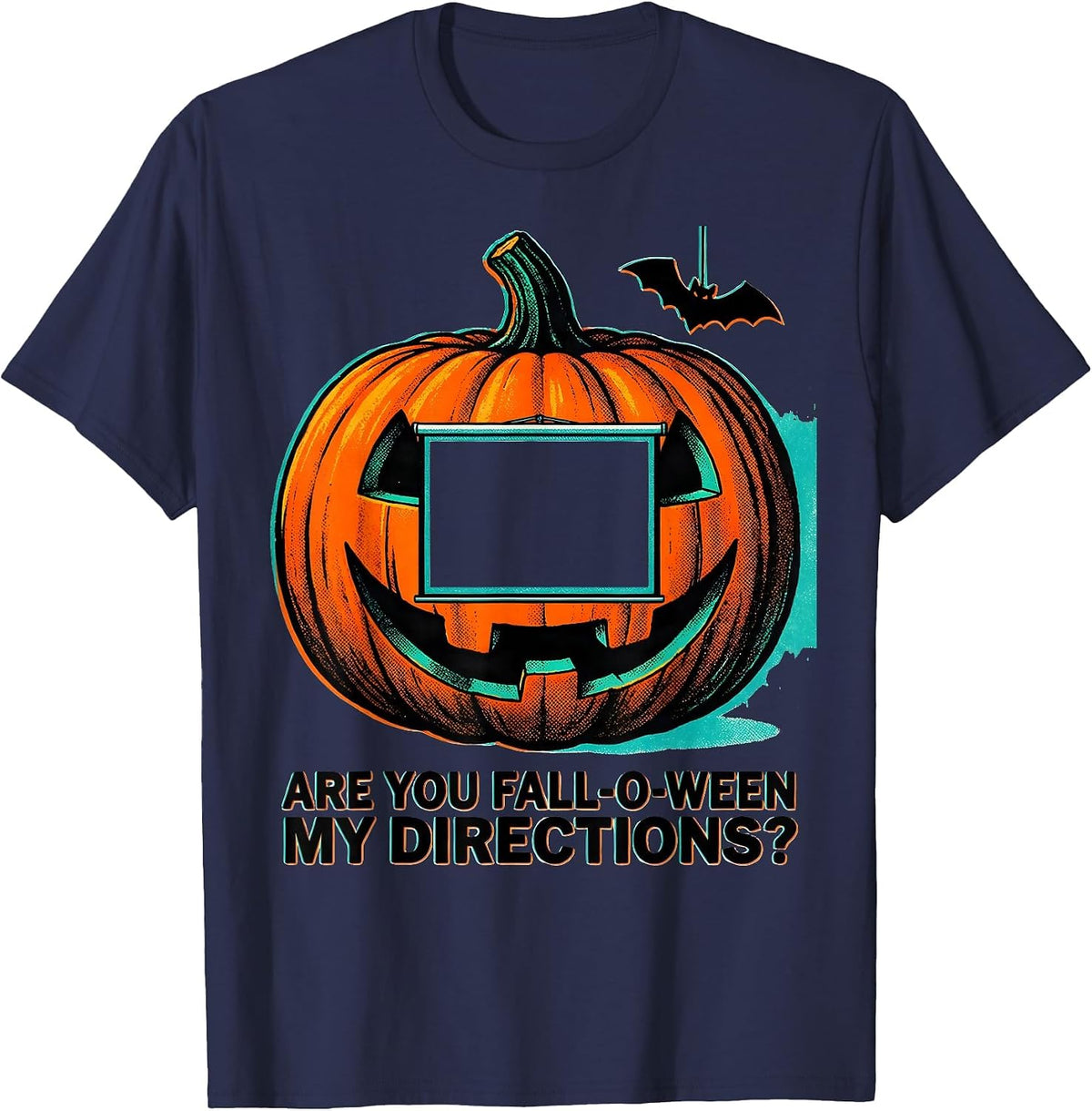 Men's Are You Fall-O-Ween My Directions Risograph Teacher T-Shirt - Navy Blue