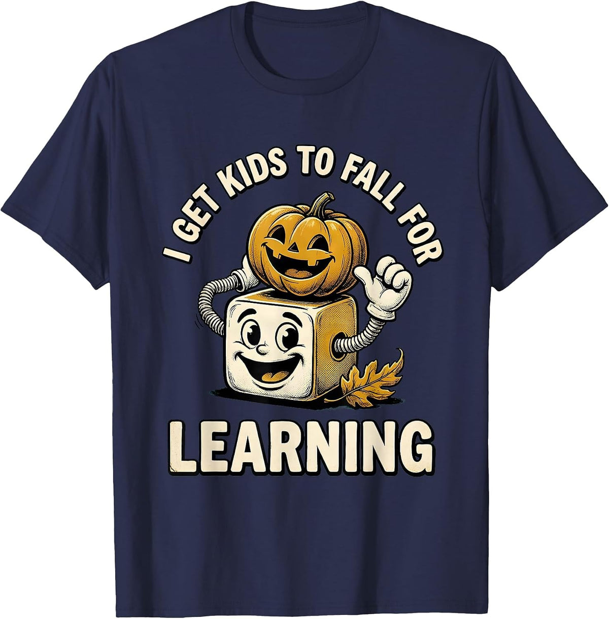 Men's I Get Kids To Fall For Learning Retro Cartoon Teacher T-Shirt - Navy Blue