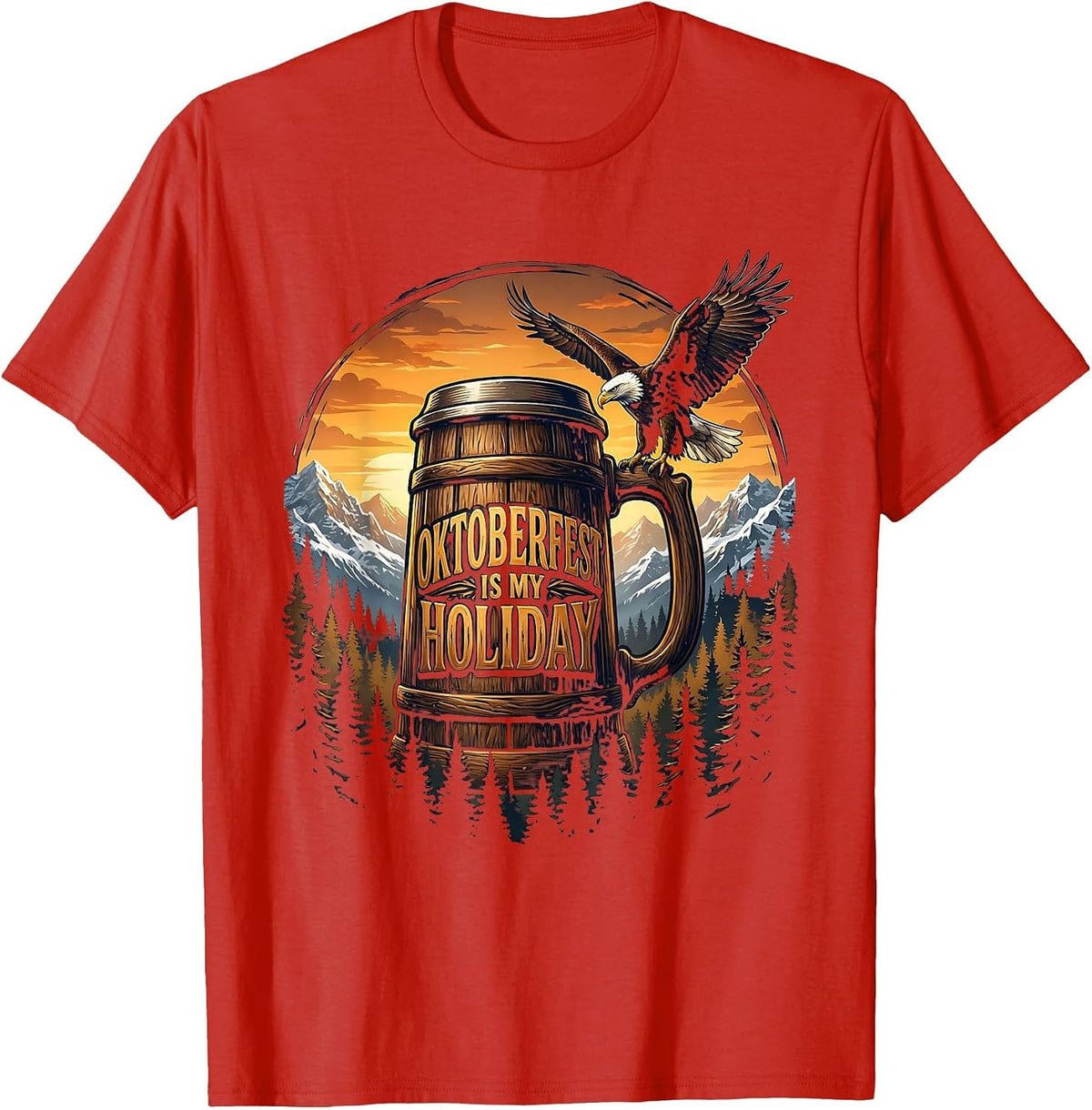 Oktoberfest Is My Holiday Festive Beer Design T-Shirt - Red
