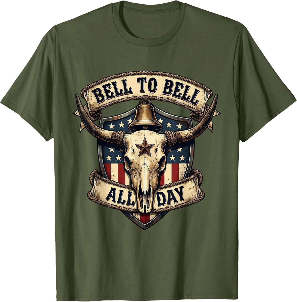 Bell to Bell All Day Middle School Teacher Design T-Shirt - Olive Green