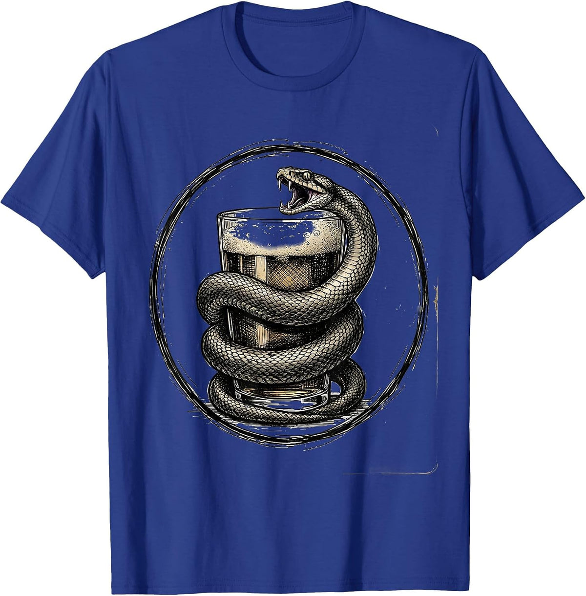 Snake Coiled Around Pint Glass Beer Graphic T-Shirt - Royal Blue